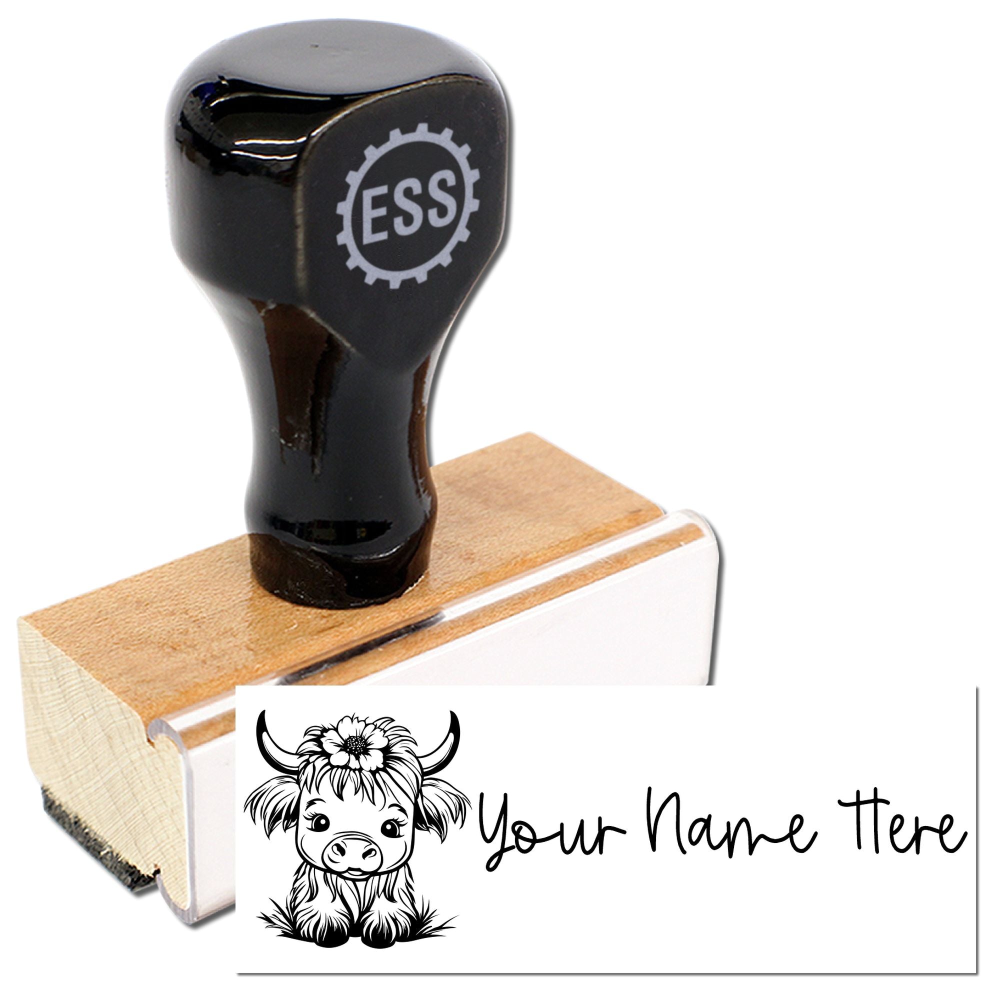 Wood Handle Daisy Highland Delight Custom Signature Stamp - Engineer Seal Stamps
