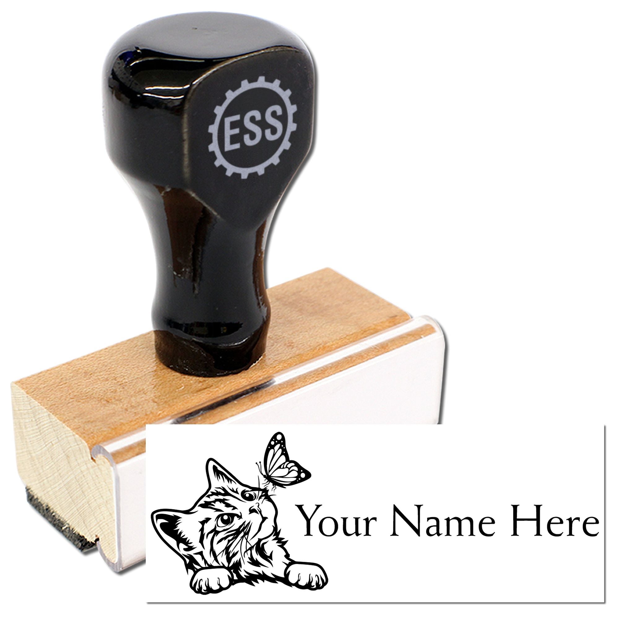 Wood Handle Butterfly Whiskers Custom Signature Rubber Stamp - Engineer Seal Stamps