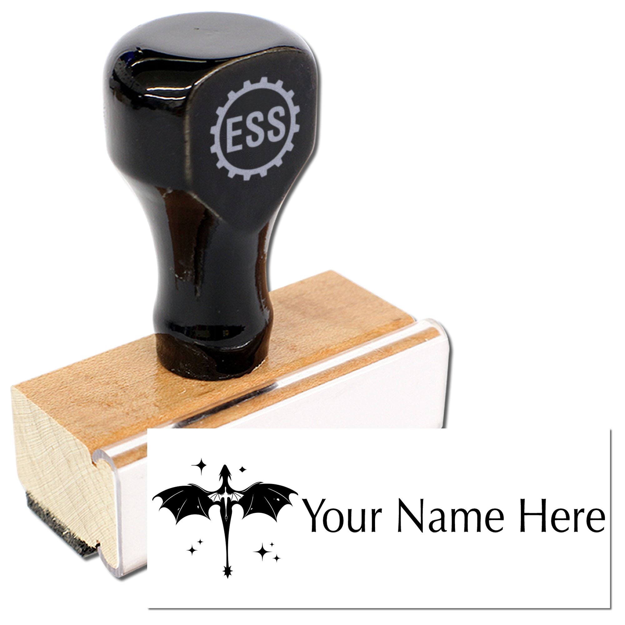 Wood Handle Enchanted Dragon Customized Name Stamp - Engineer Seal Stamps