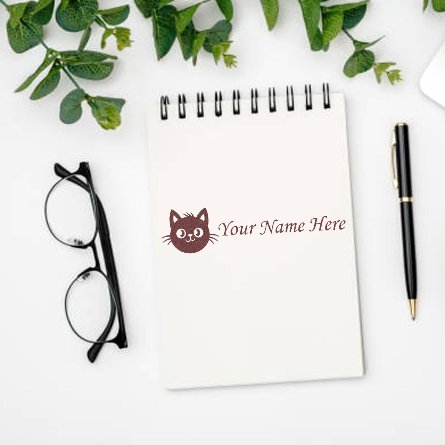 ESS Wood Handle Whisker Wonder customizable name rubber stamp in use, showing detailed design and sturdy wooden handle.