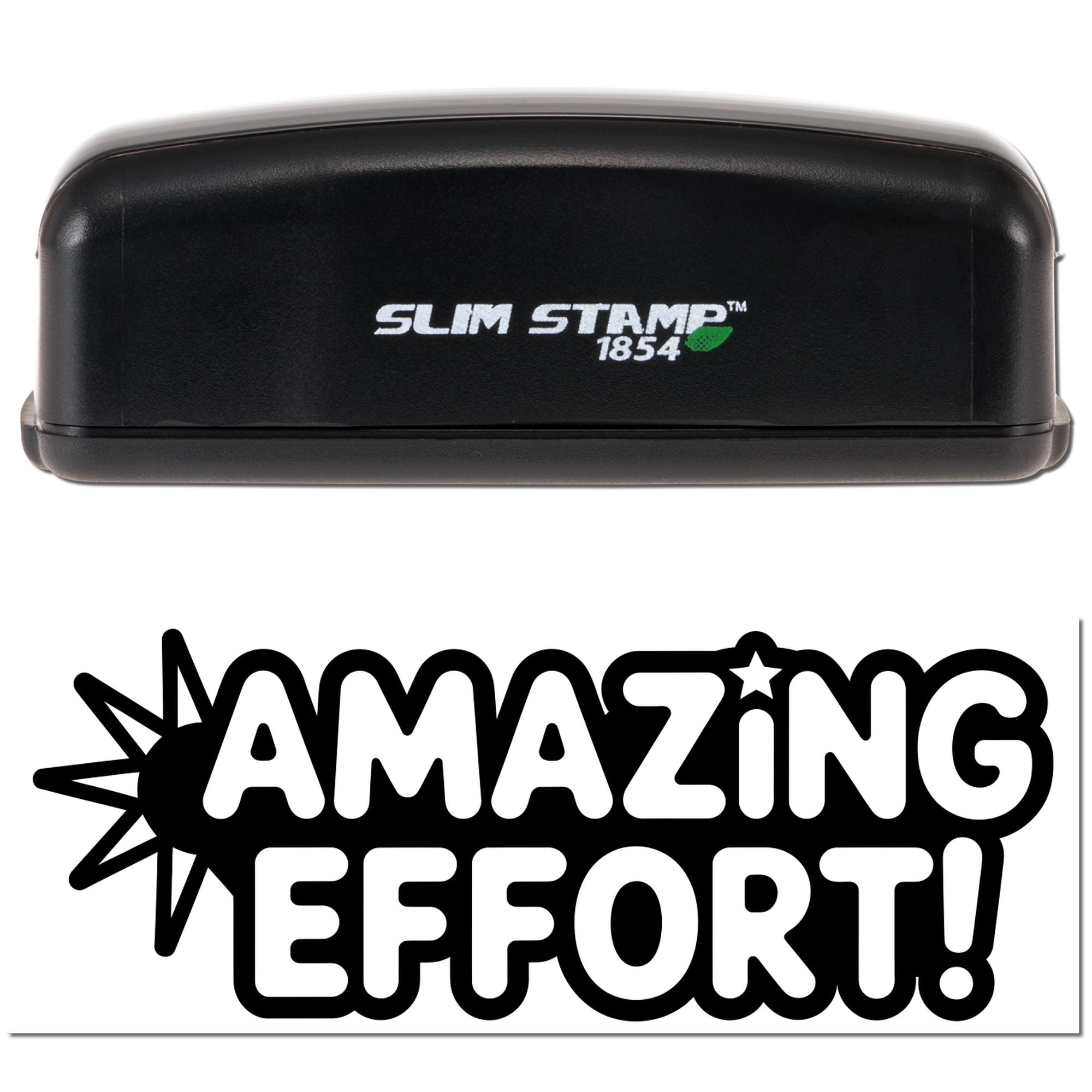 Black Slim Stamp 1854 stamp and seal with white AMAZING EFFORT! impression graphic on white background