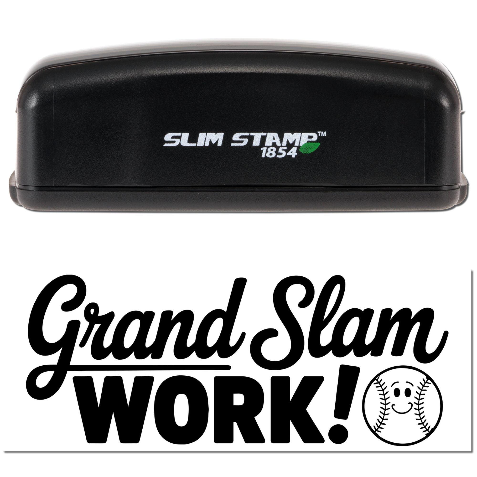 Black Slim Stamp 1854 custom stamp and seal with bold Grand Slam Work baseball design in black on white background