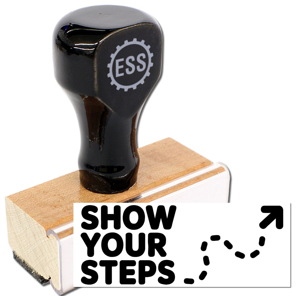 Acorn Grand Slam WORK classroom feedback stamp with black ink and wooden handle, designed for educational assessment and comments.