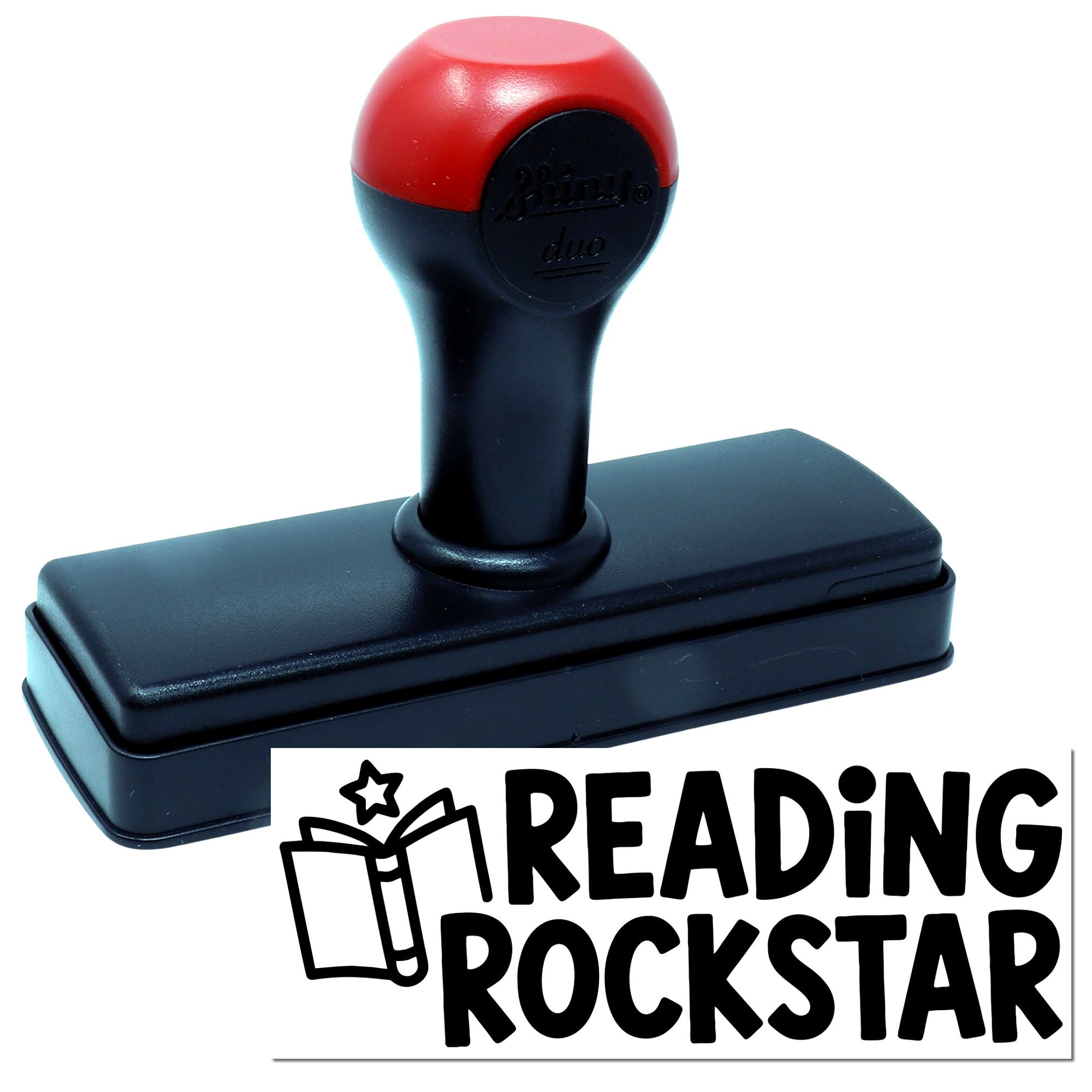 Red and black self-inking stamp and seal with rectangular base and bold Reading Rockstar design.