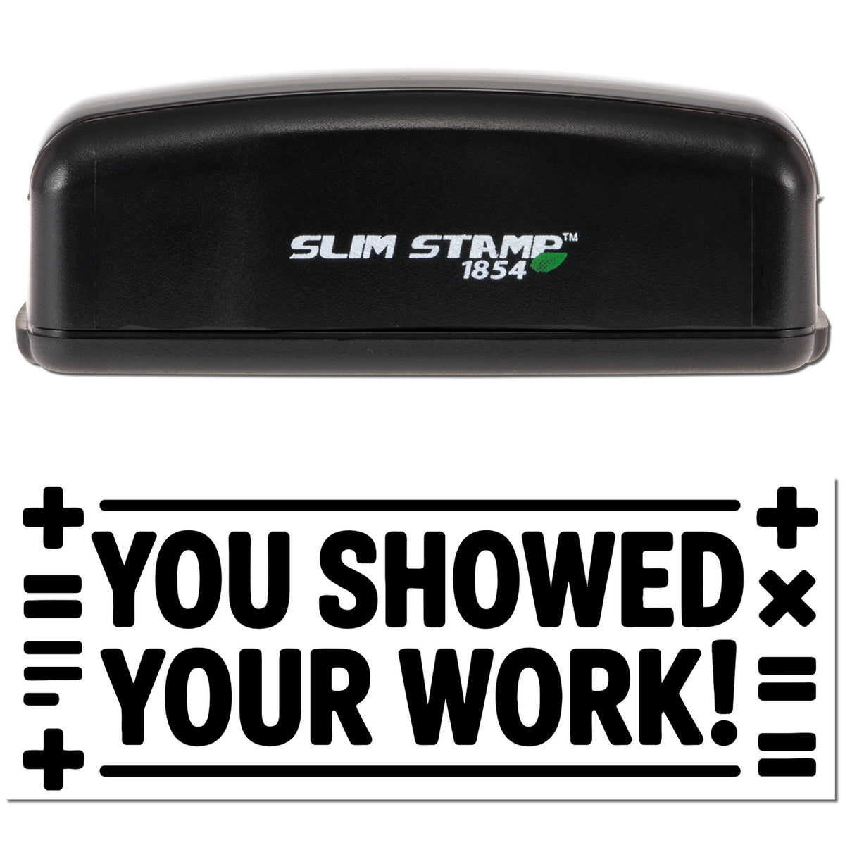 Trodat Me-Wow motivational teacher pre-inked stock stamp in black with a slim design, suitable for educational and motivational use.