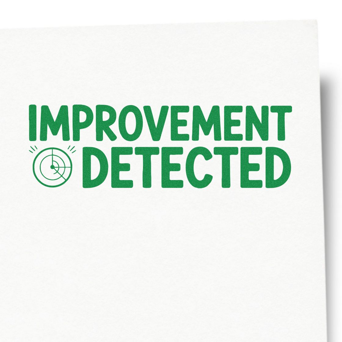 Green Improvement Detected stamp seal with target icon on white background