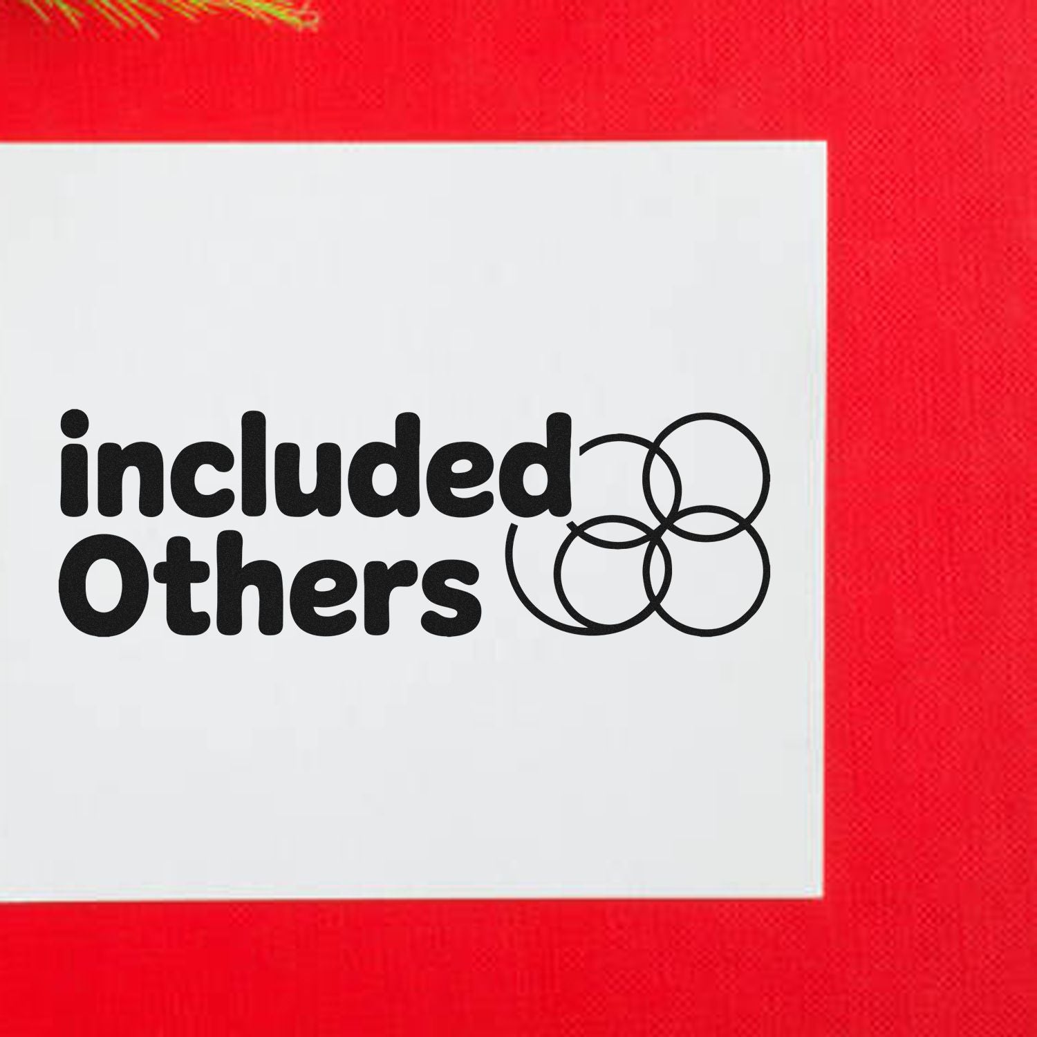 White stamp seal with black included Others text and interlocking circles on a red background