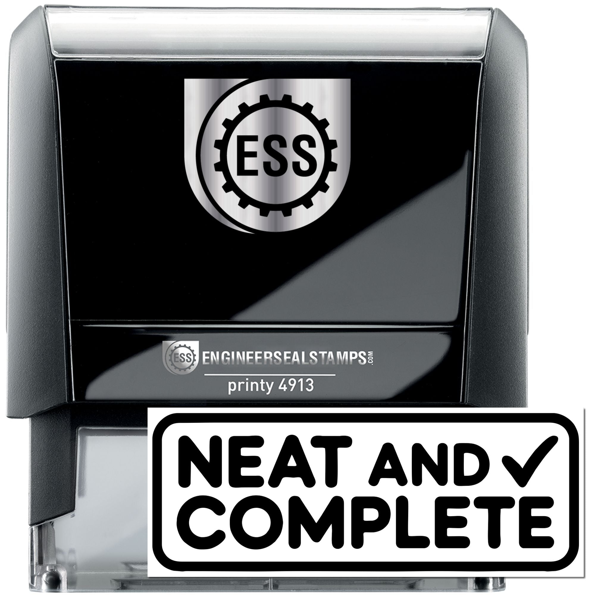Black ESS engineer seal stamp with silver logo and clear cover, plus neat and complete text for professional stamping.