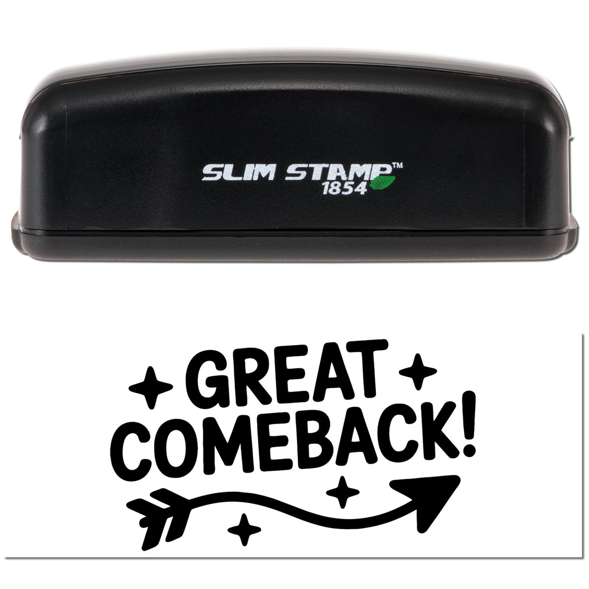 Black Trodat You Crack Me Up Great Work pre-inked feedback stamp with stock design, featuring a slim rectangular shape.