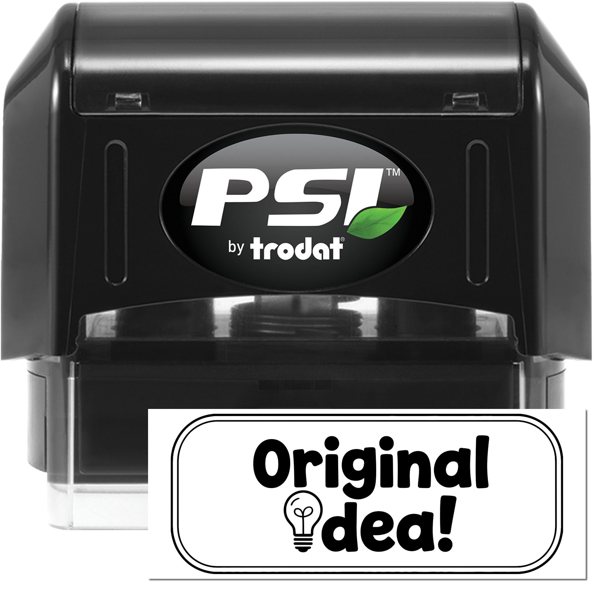 Black PSI by Trodat self-inking stamp and seal with black casing and white Original deal! label.