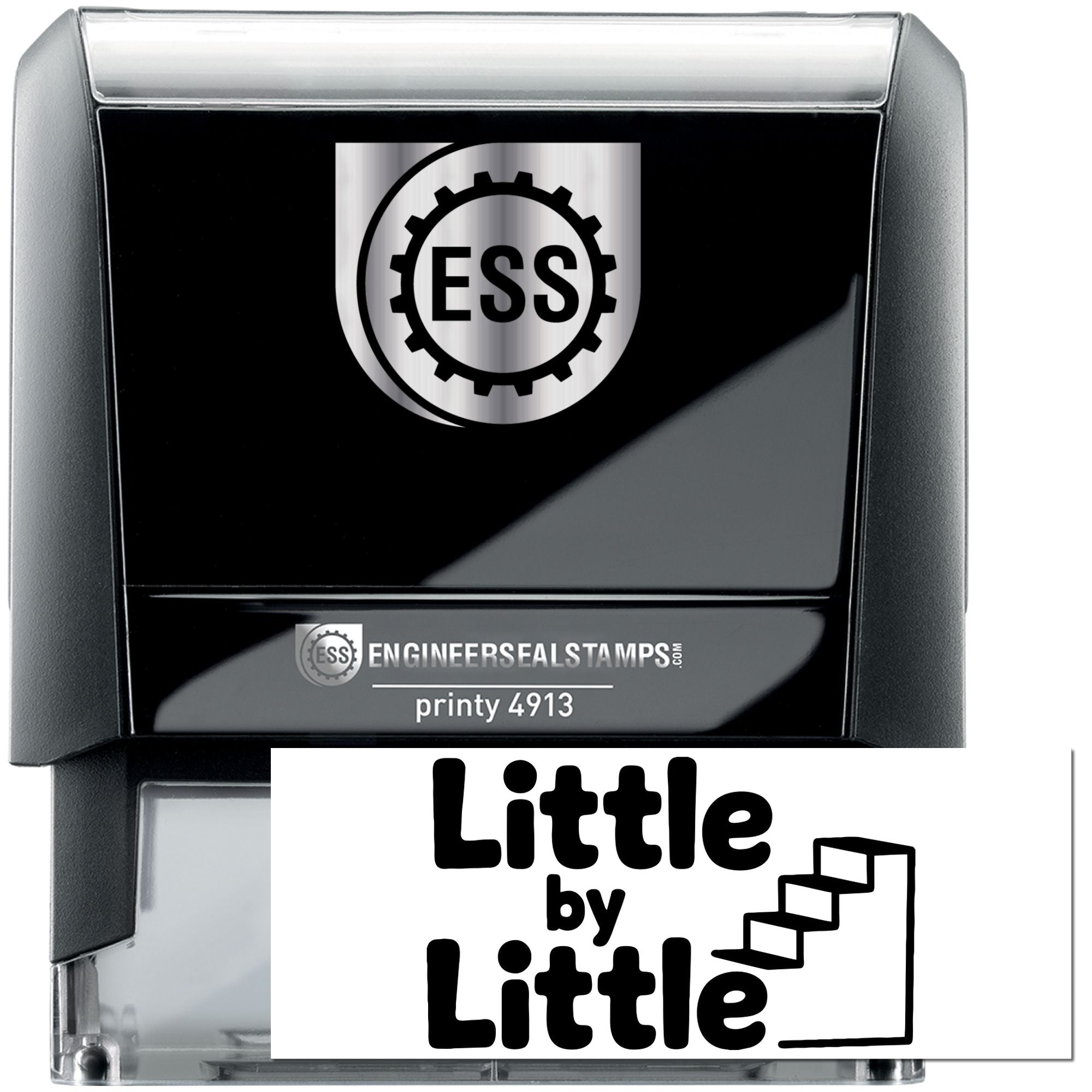 Black ESS Engineer Seal Stamps Printy 4913 stamp and seal with silver logo and Little by Little design.