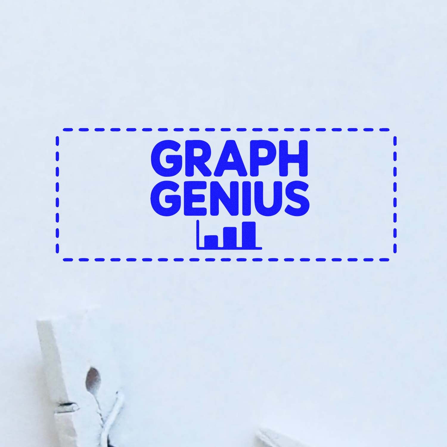 Blue Graph Genius rubber stamp seal with dashed border and small bar chart icon on white background.