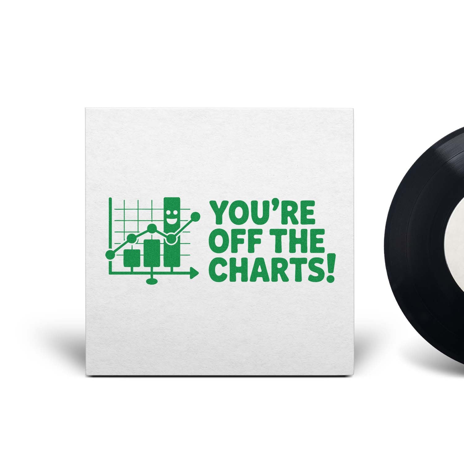 Green self-inking stamp and seal with chart graphic and Youre Off the Charts! in green on white background.