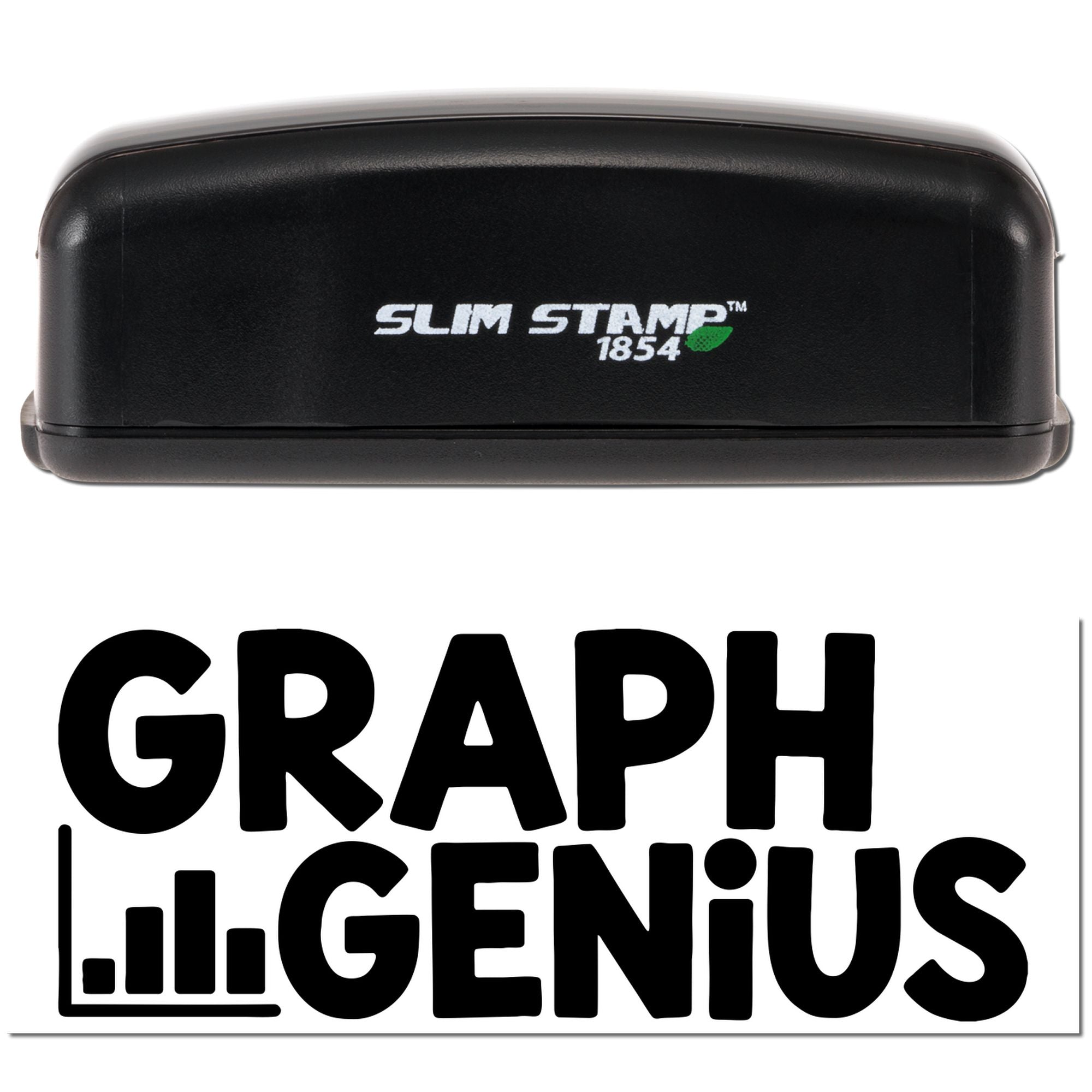 Black Slim Stamp 1854 self-inking seal, black with white logo and green accent on a white background.