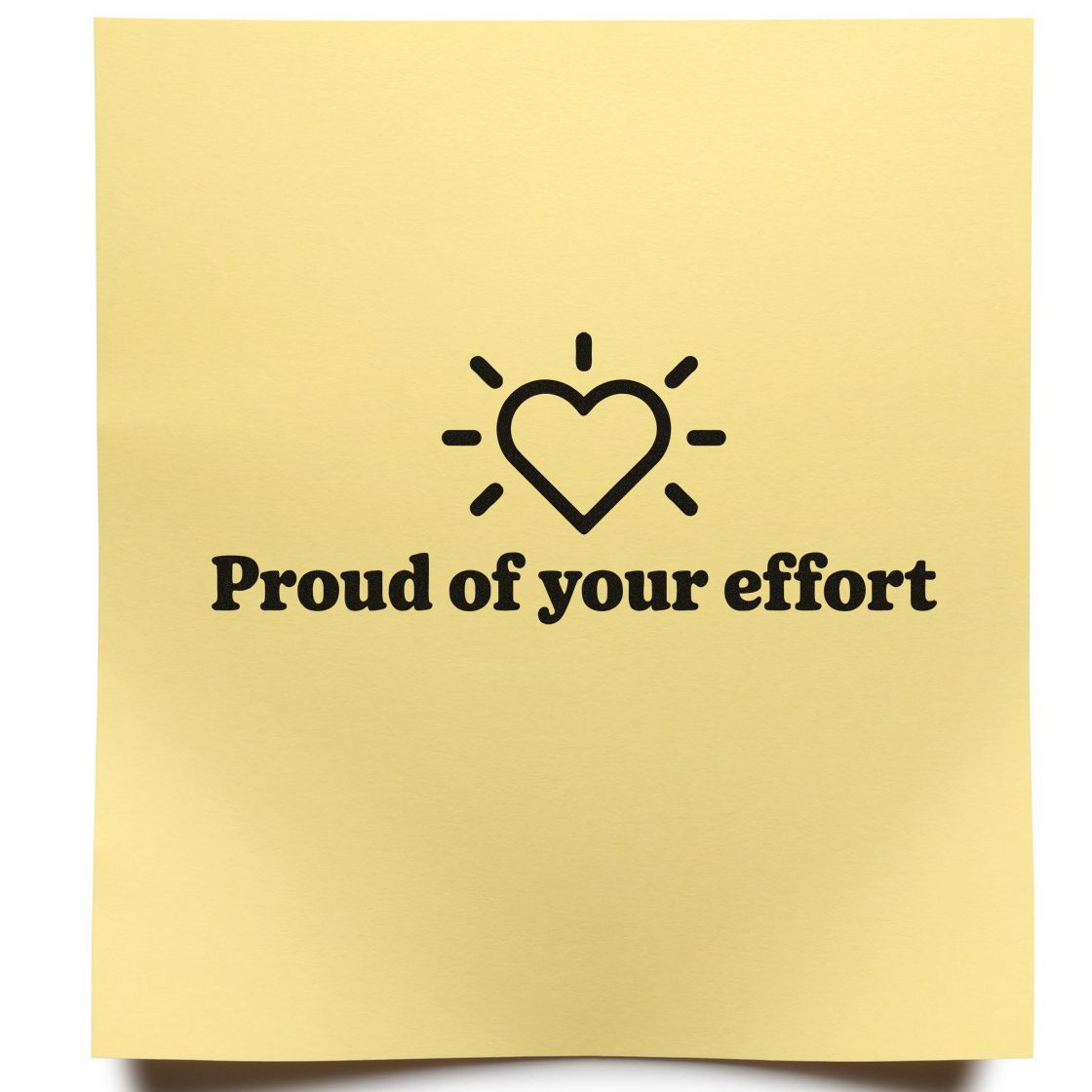 Gold stamp seal with black heart icon and Proud of your effort text.