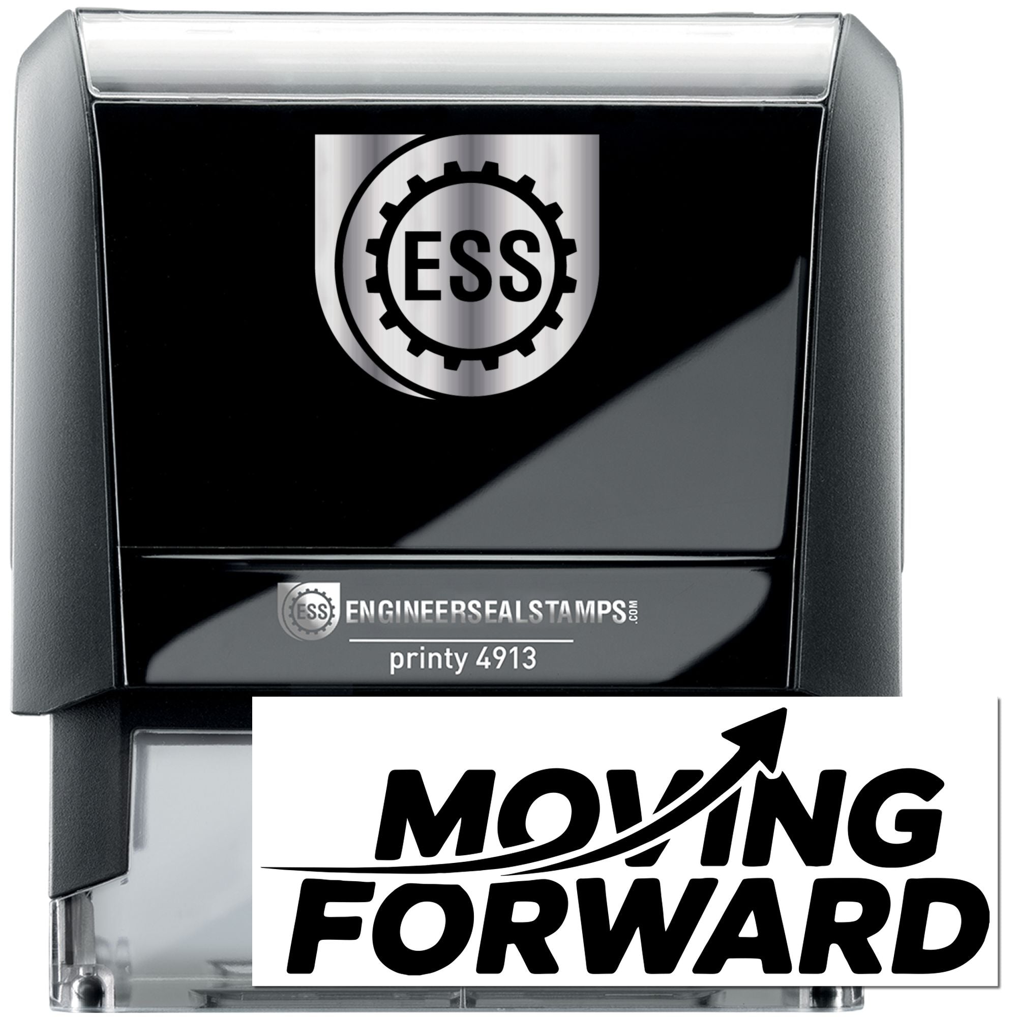 Black and gray self-inking engineer seal stamp with ESS logo, Printy 4913, and Moving Forward graphic