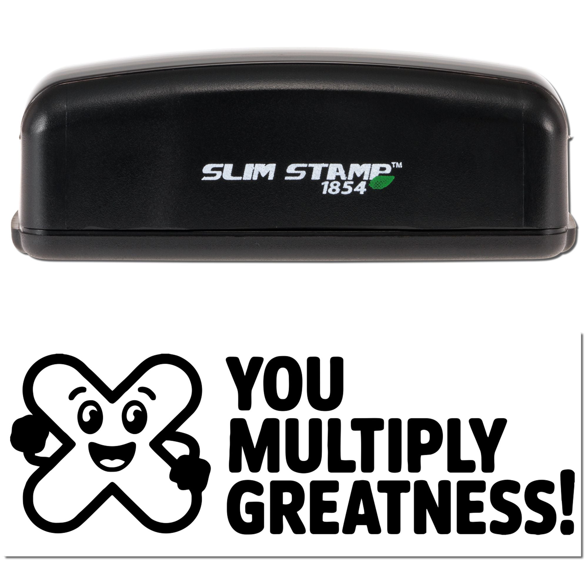Black Slim Stamp 1854 stamp and custom seal with white lettering, green leaf, and bold You Multiply Greatness! design.
