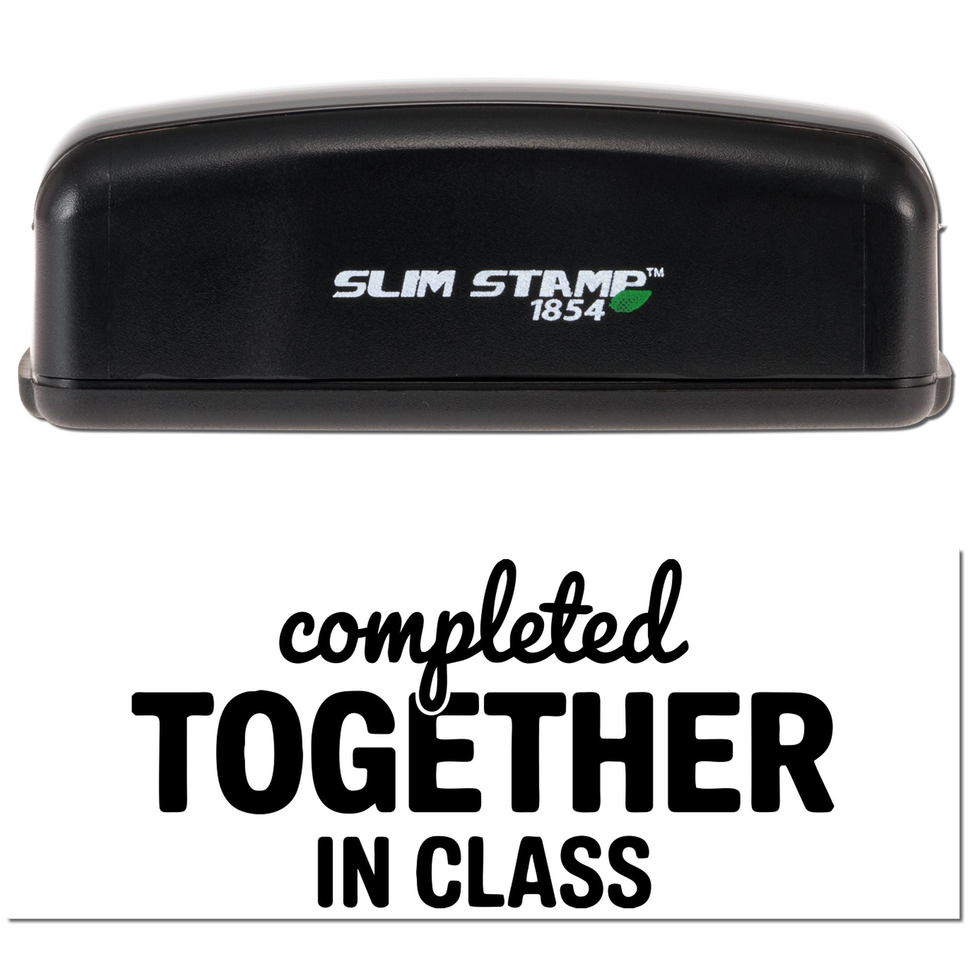 Black Slim Stamp 1854 handheld stamp and bold completed together in class seal design on white background.