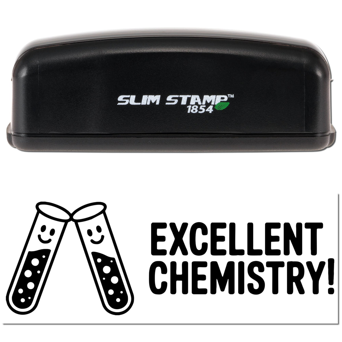 Trodat Teacher Stamp "You've Got the Right Formula" compact pre-inked grading stamp in black, featuring a sleek design.
