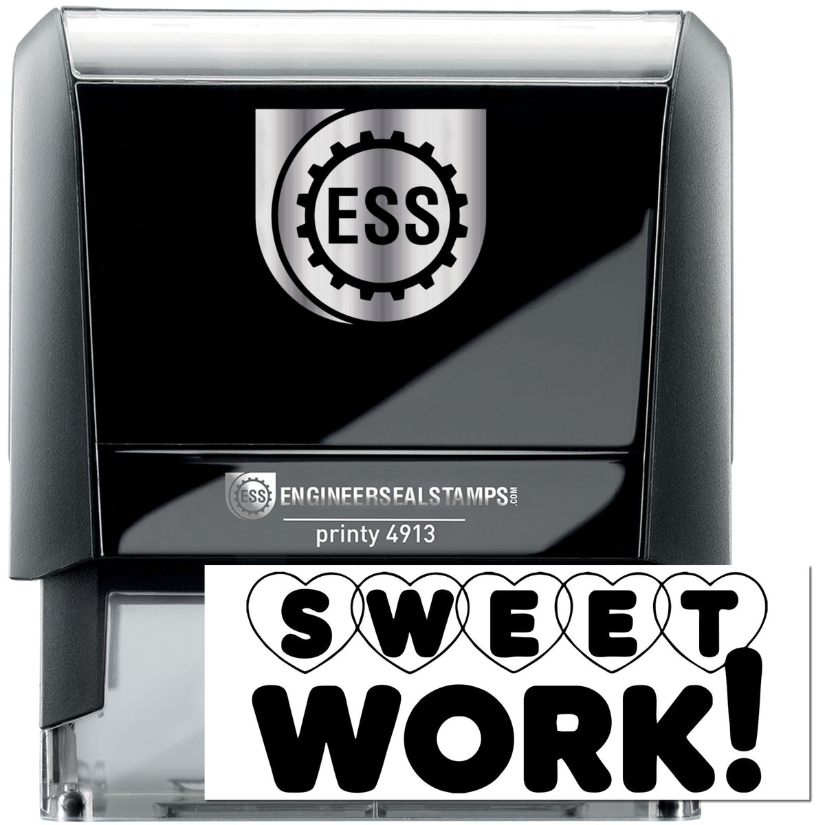 Trodat Your Results Are Astonishing teacher grading self-inking stamp in black, showcasing its compact design and clear impression.