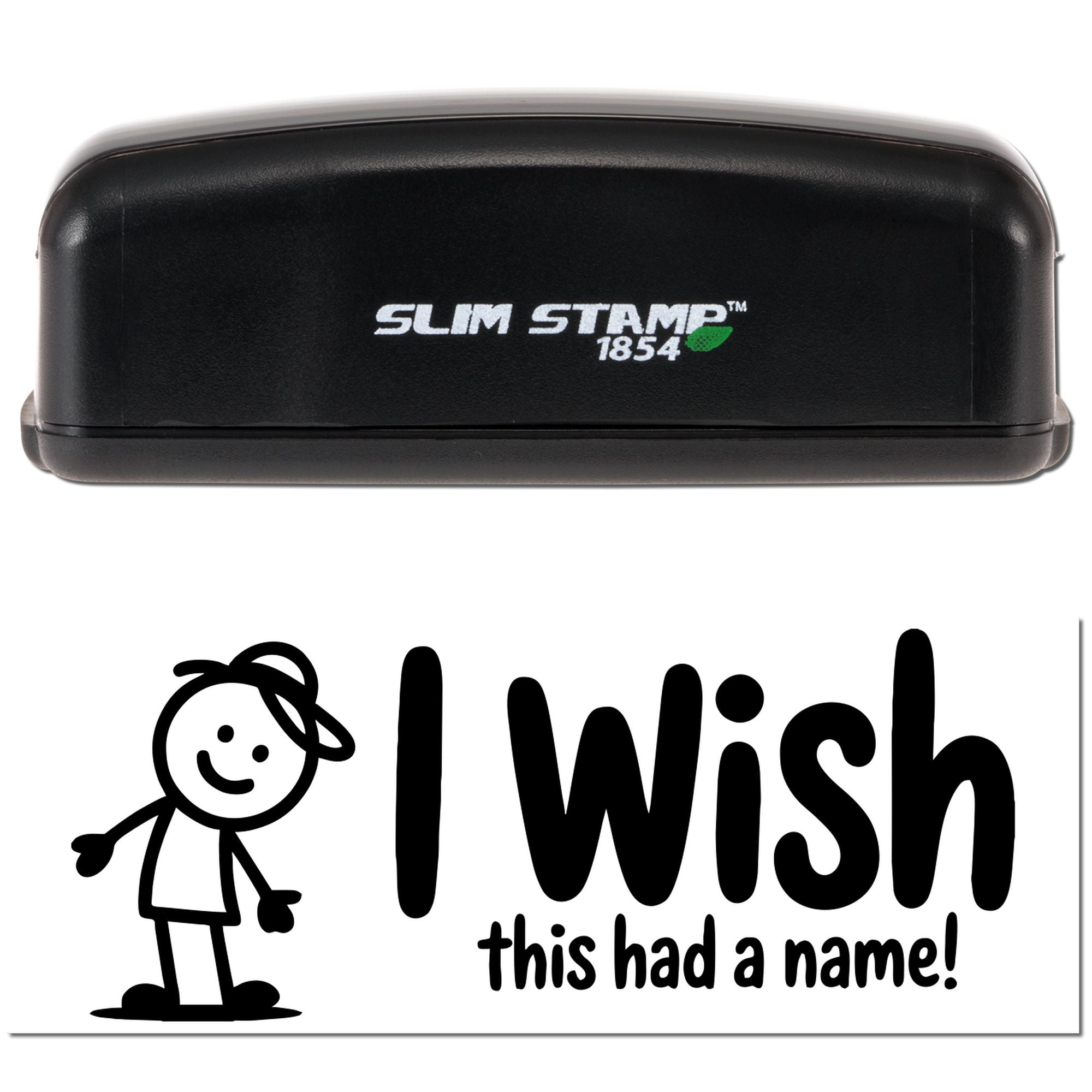 Black Slim Stamp 1854 self-inking stamp and seal with black case and I wish this had a name! design.