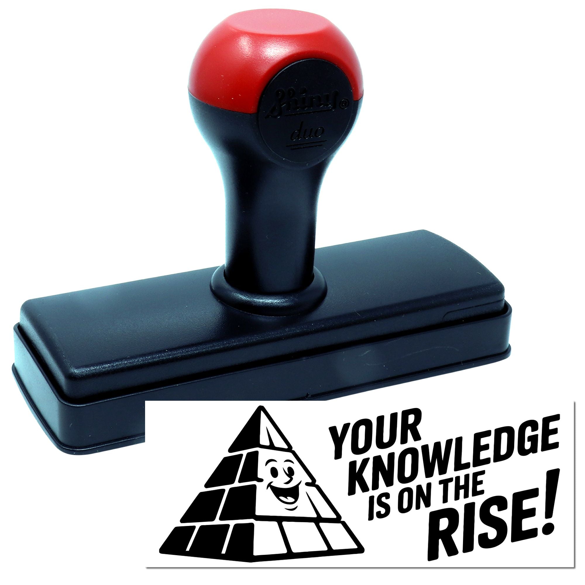 Red and black self-inking stamp and seal with custom Your knowledge is on the rise! pyramid design.