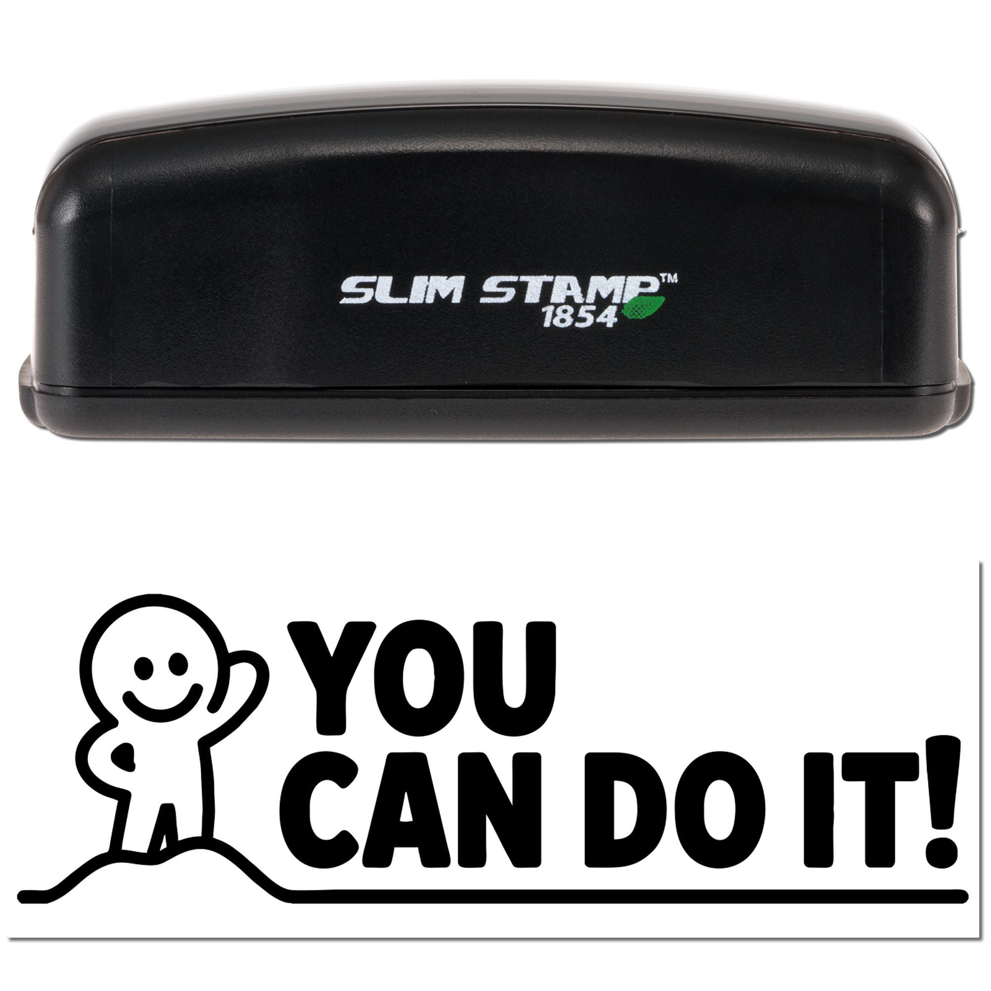 Black Slim Stamp 1854 self-inking stamp and seal with a bold white YOU CAN DO IT! imprint.