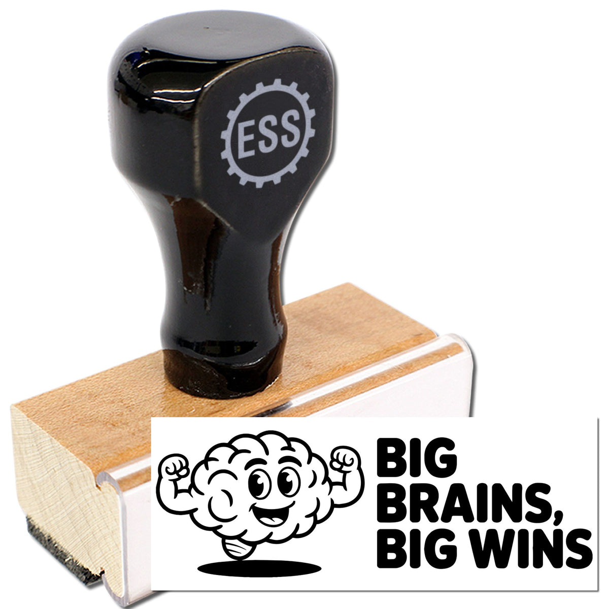 Acorn cute teacher grading stamp with black ink on a wooden handle, designed for marking student work with encouraging messages.