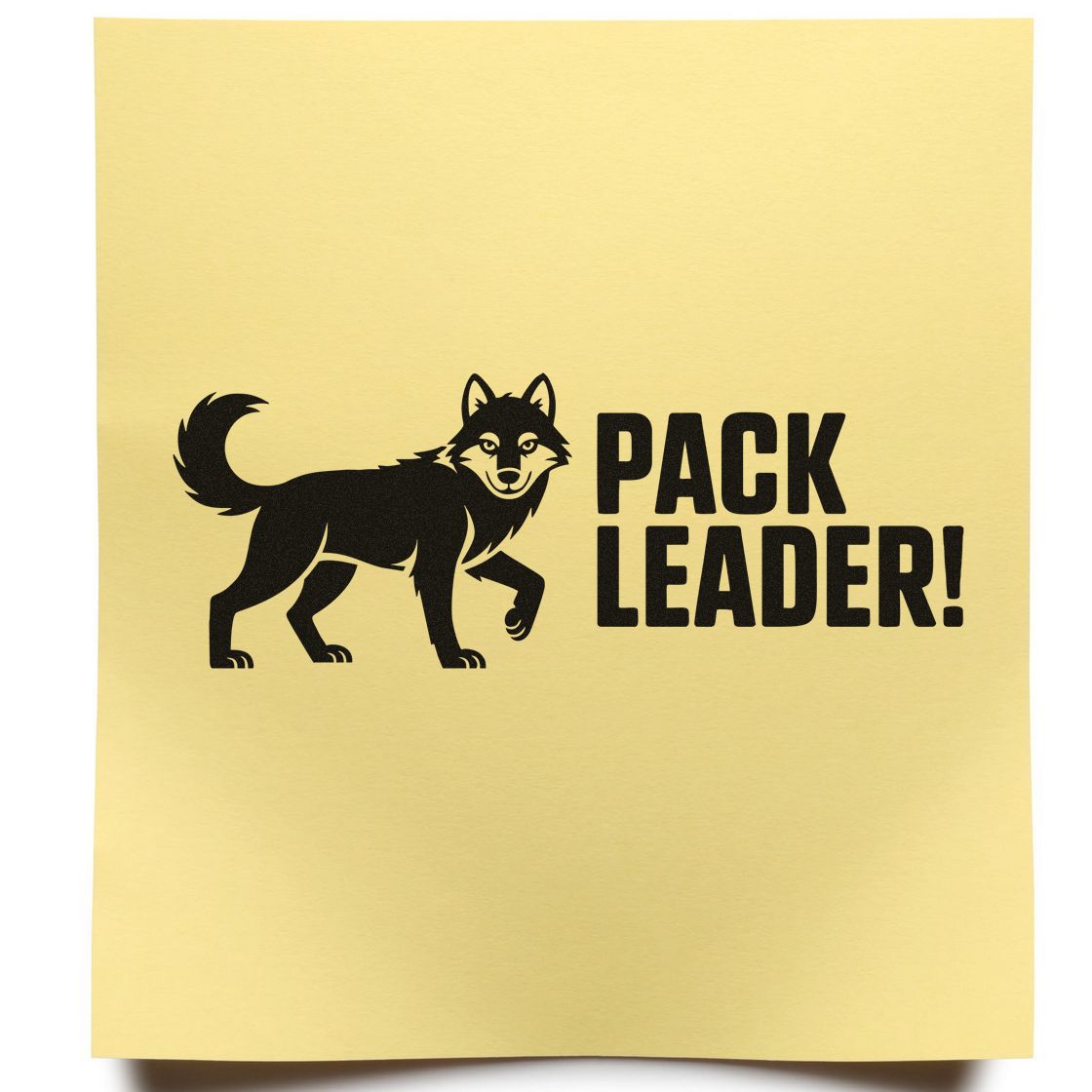 Black wolf pack leader stamp on pale gold seal sheet with bold PACK LEADER! text.