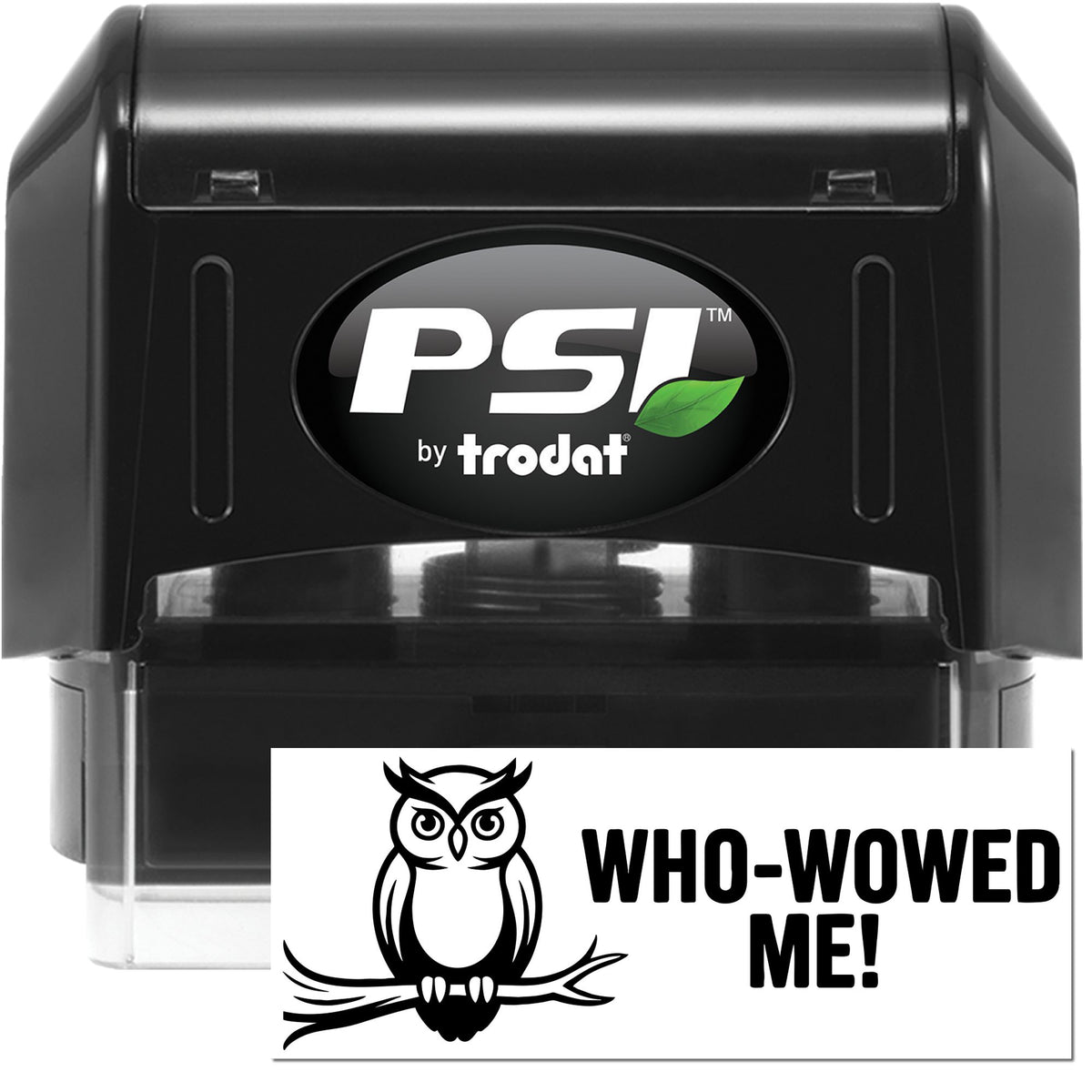 Trodat PSI pre-inked stock stamp featuring the "I'm not lazy, just pace-efficient" sloth design in black ink.