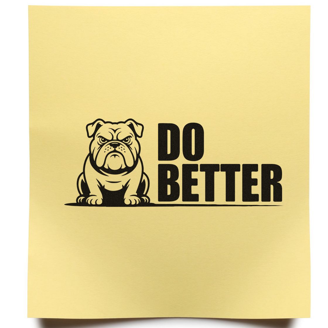 Gold stamp seal with black bulldog graphic and bold DO BETTER text on a brushed metallic background.