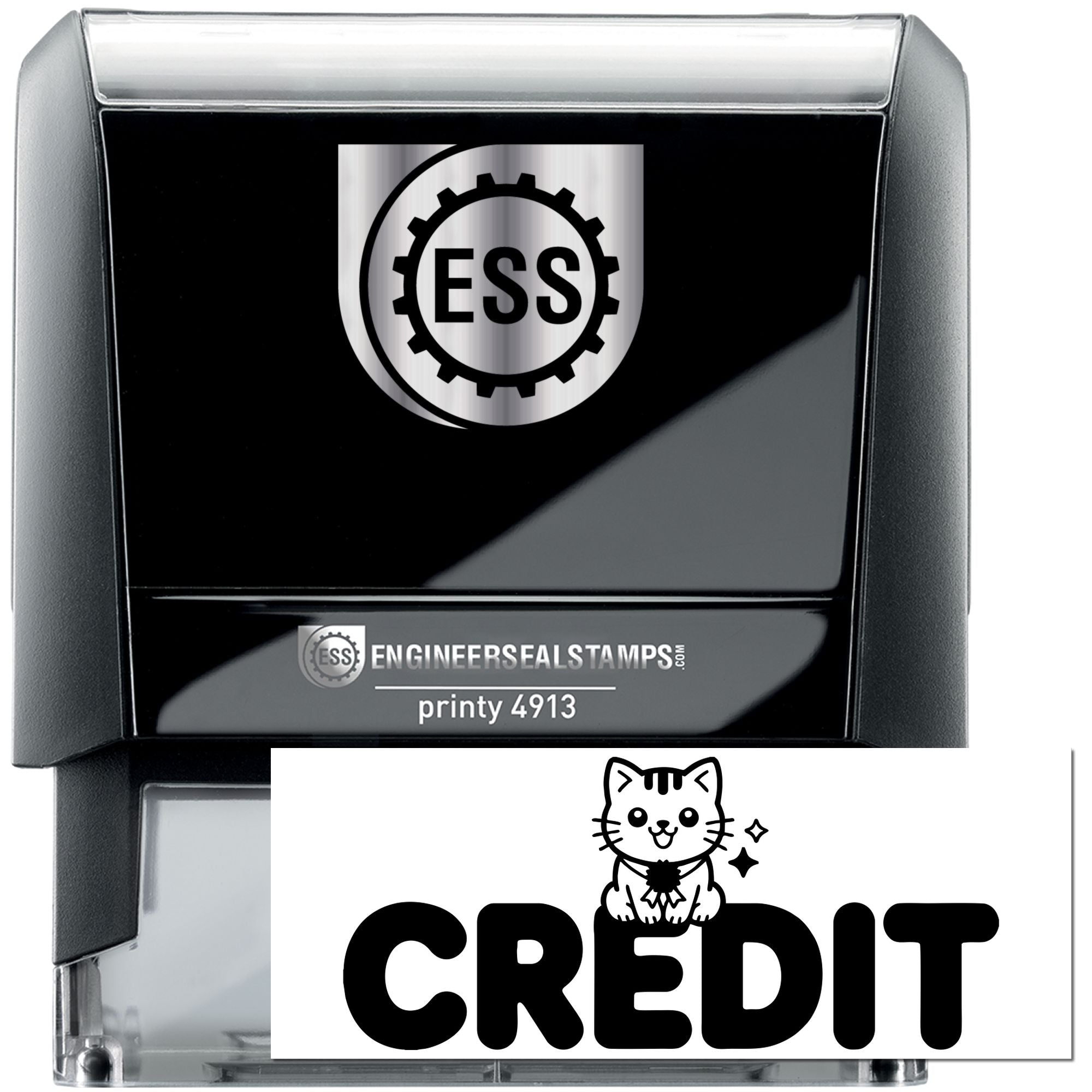 Black and gray self-inking engineer seal stamp with ESS logo and a credit stamp insert underneath