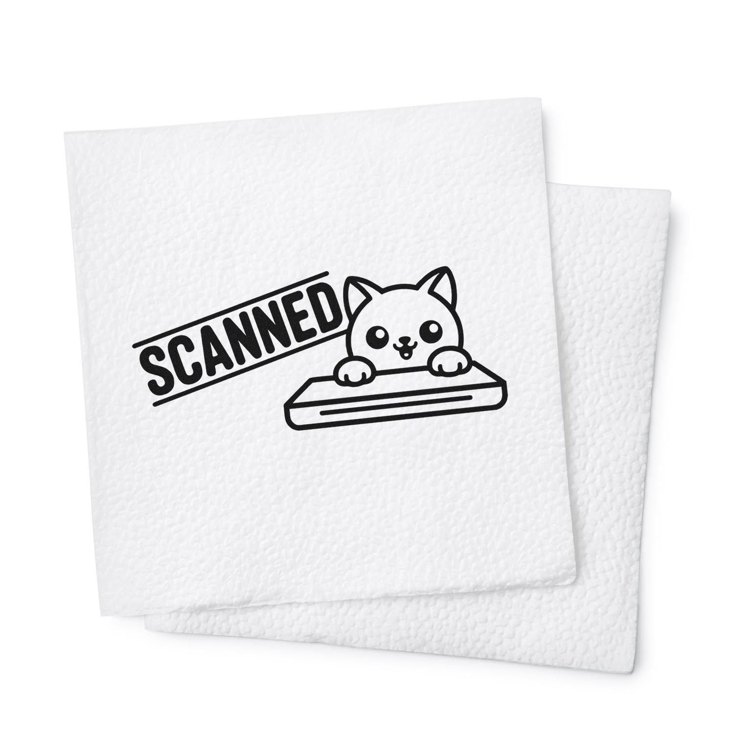 Black SCANNED stamp with a cute cat seal on white textured stamp and seal cards