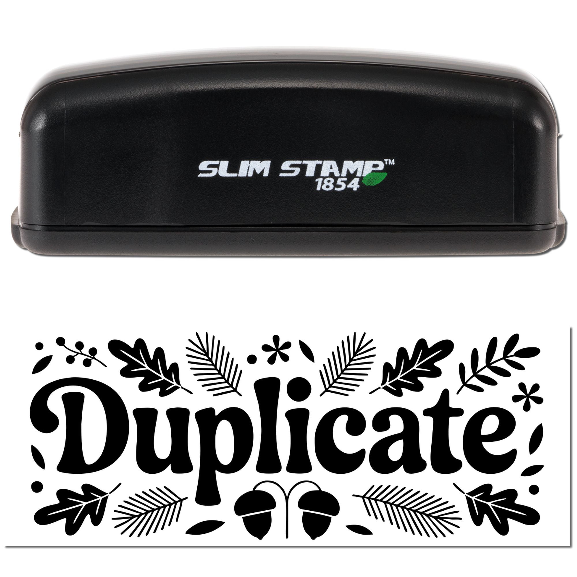 Black Slim Stamp 1854 stamp and seal set with white logo and decorative black Duplicate seal design.