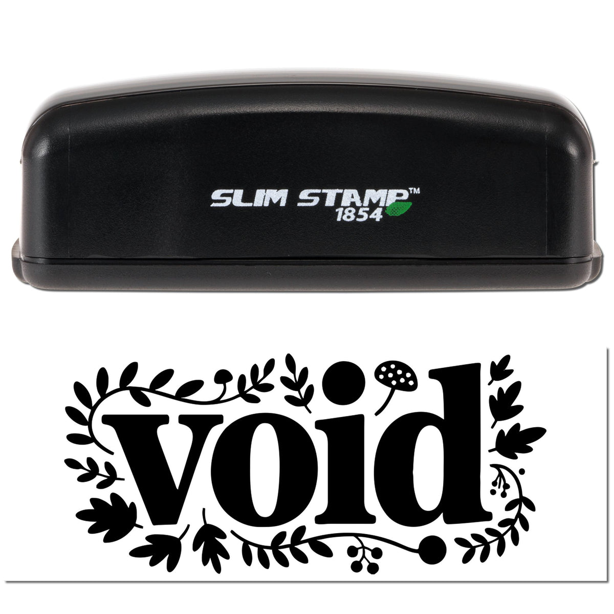 Black Trodat Cottage-Style Invoice Pre-Inked Stamp with slim design and clear stamp impression.