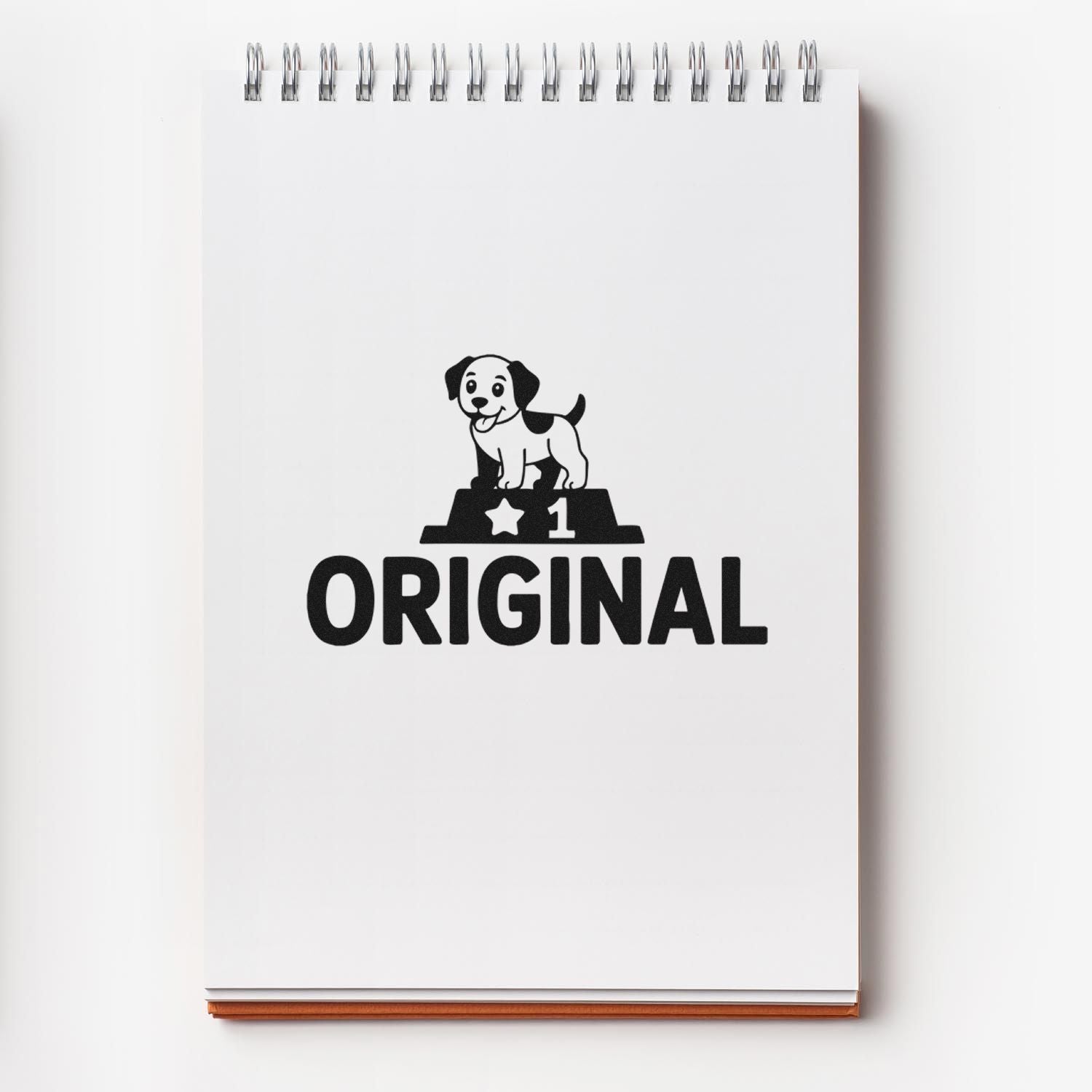 Black dog Original stamp seal on white spiral notebook with silver binding