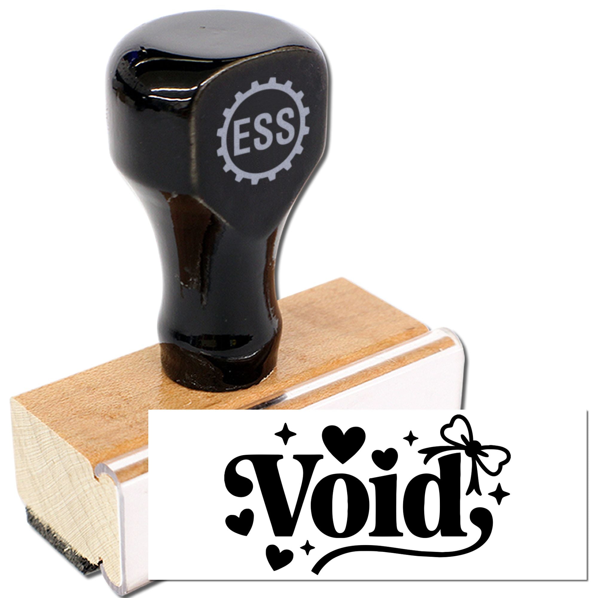 Black stamp with tan wooden base, showing ESS logo and bold Void seal design