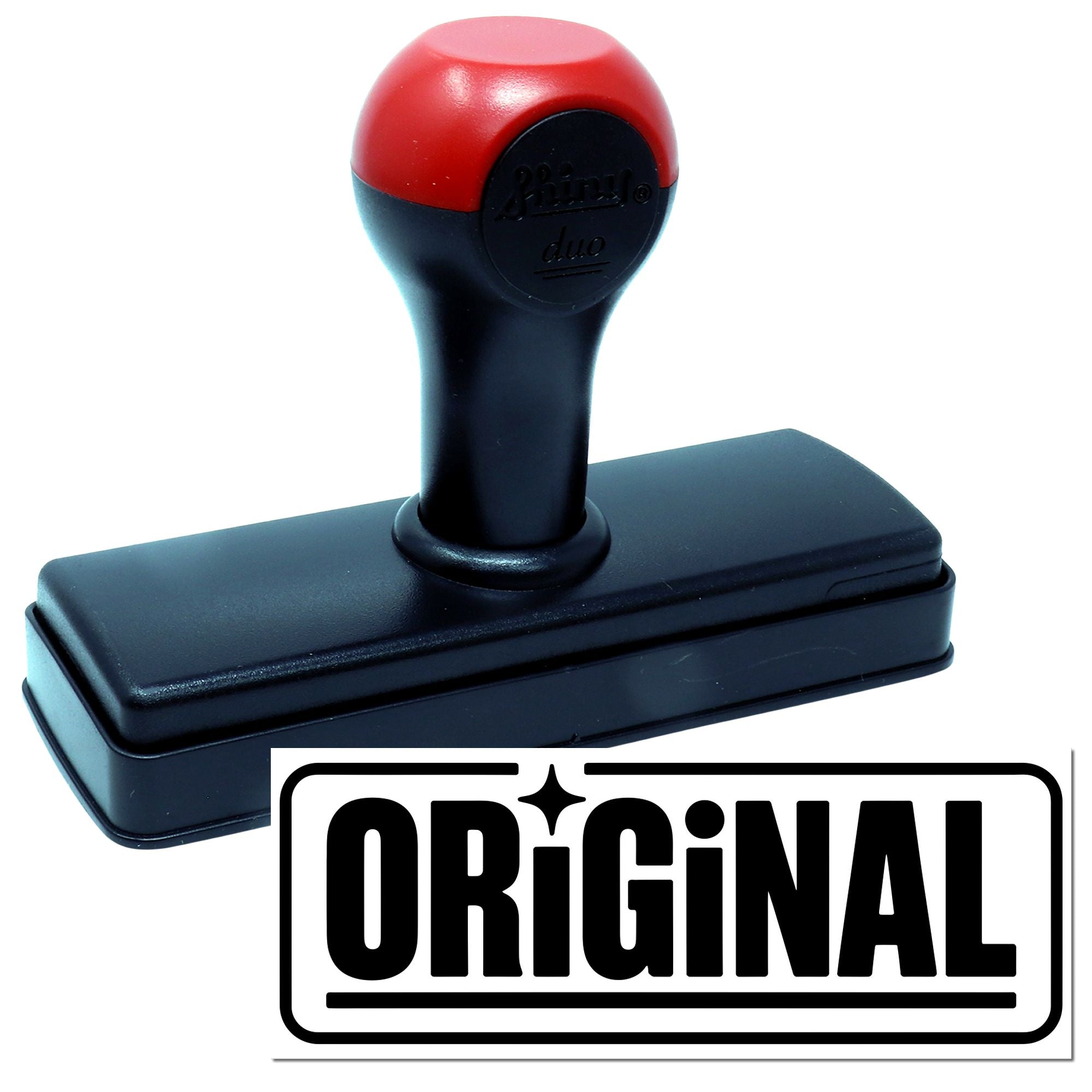 Red and black self-inking stamp with rectangular seal base and Original logo on white background