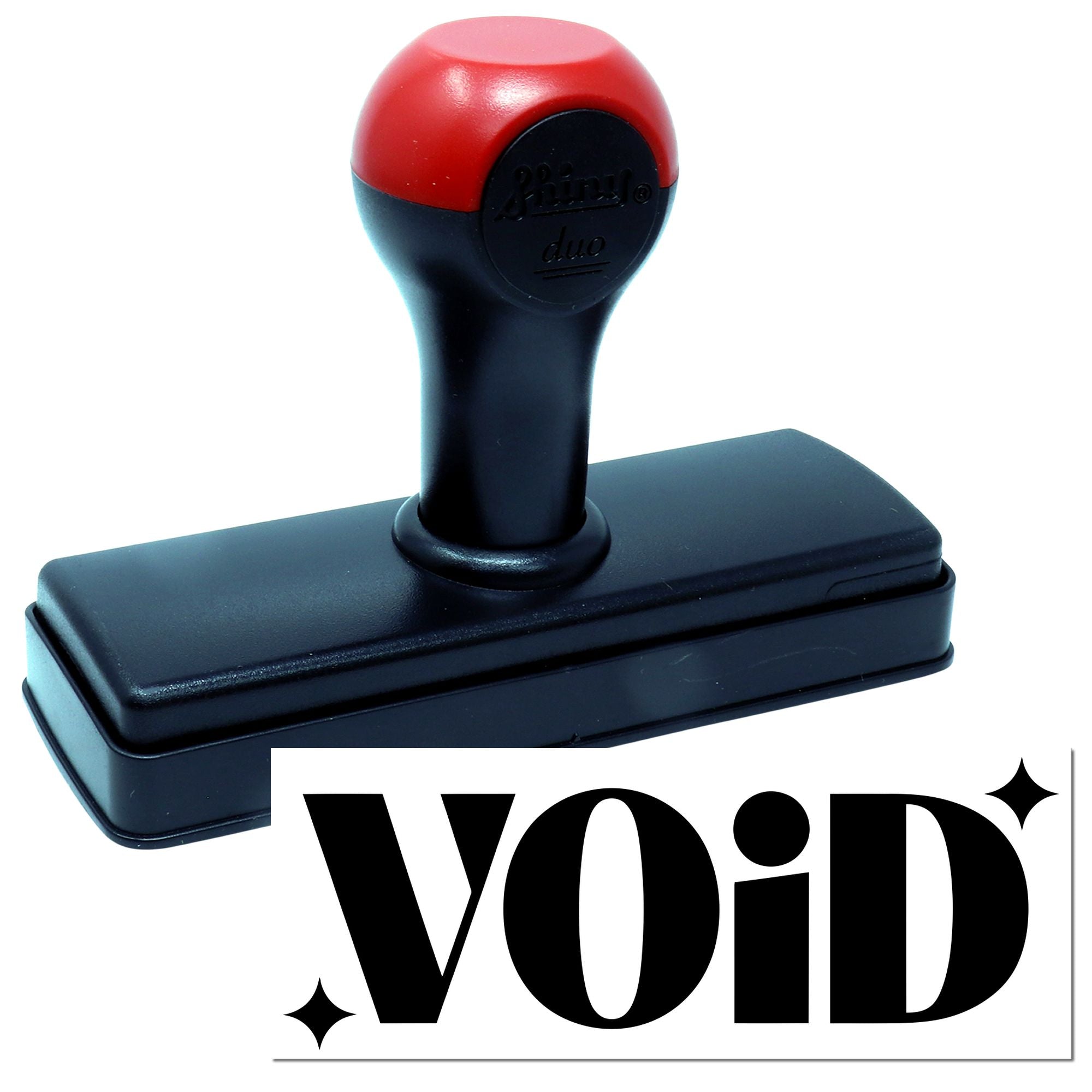 Red and black self-inking VOID stamp seal with rectangular base