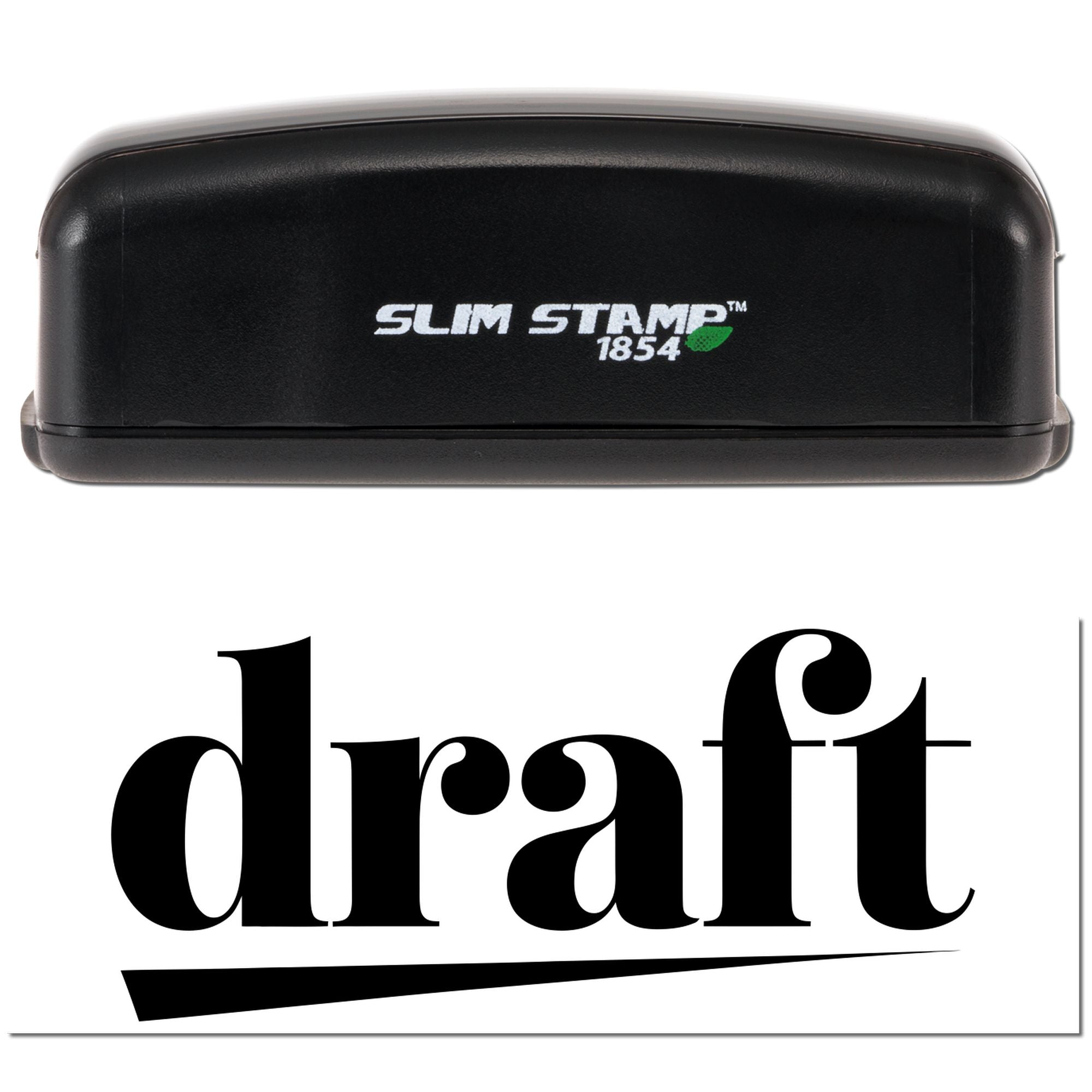 Black Slim Stamp 1854 seal and draft stamp with green leaf logo on a white background.
