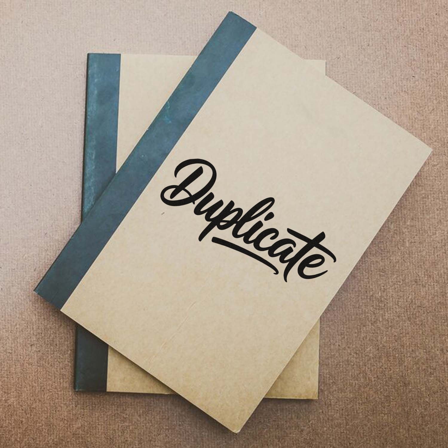 Cream stamp and seal stationery with blue edges, marked Duplicate in black script.