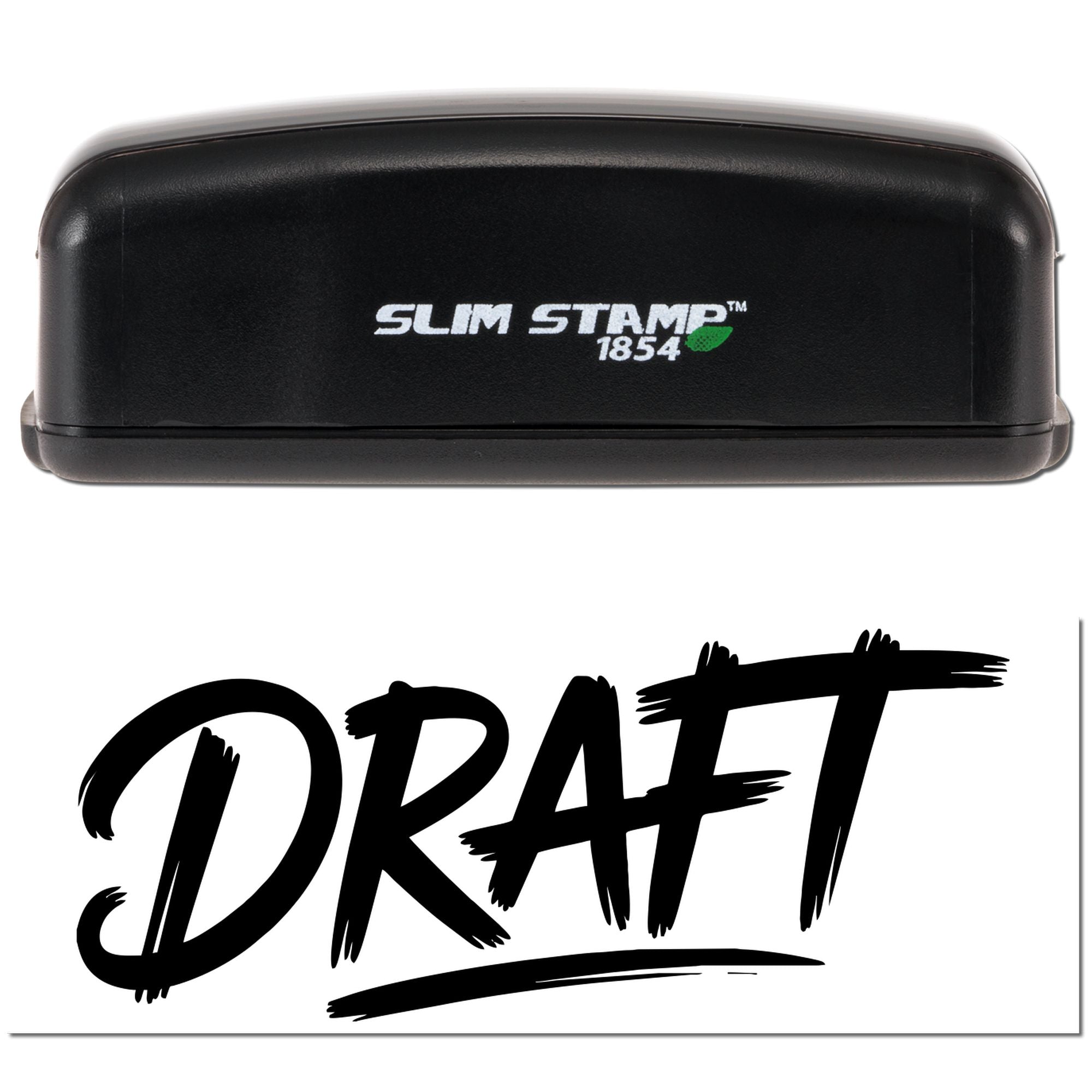 Black Slim Stamp 1854 stamp and DRAFT seal impression with bold black lettering on white background.