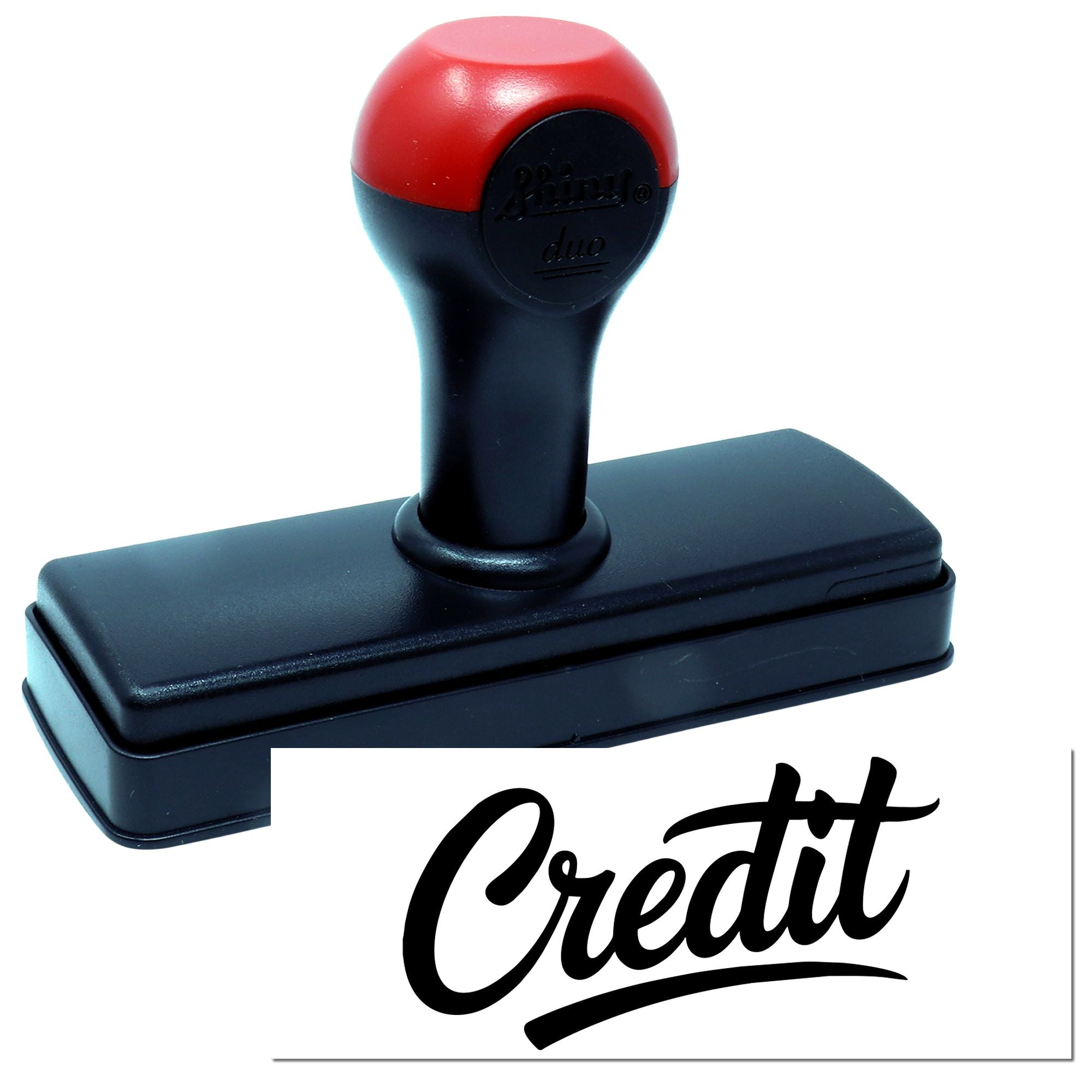 Black and red self-inking stamp and seal set with Credit imprint on a white background