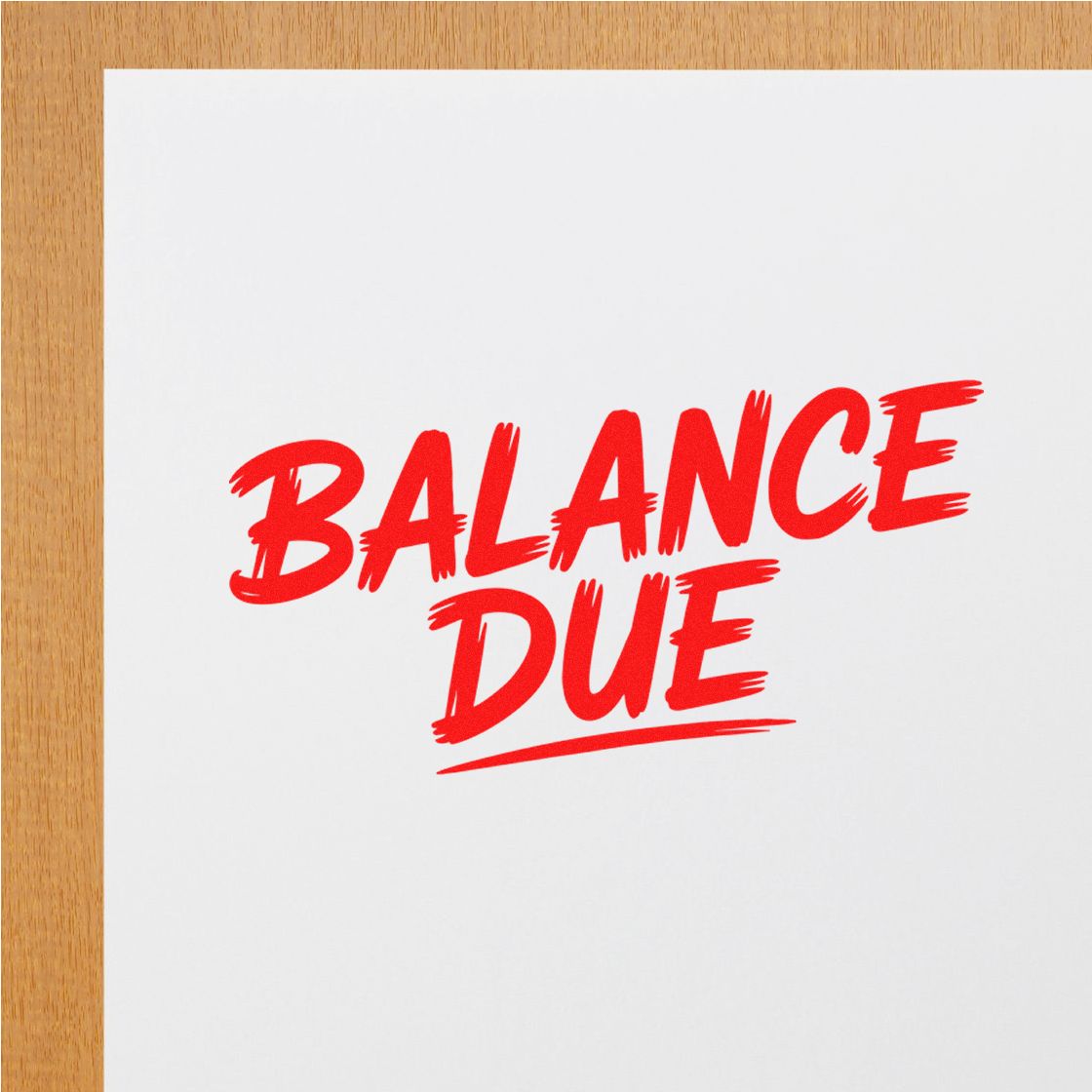 Red Balance Due rubber stamp mark in bright red on white paper, stamp and seal product