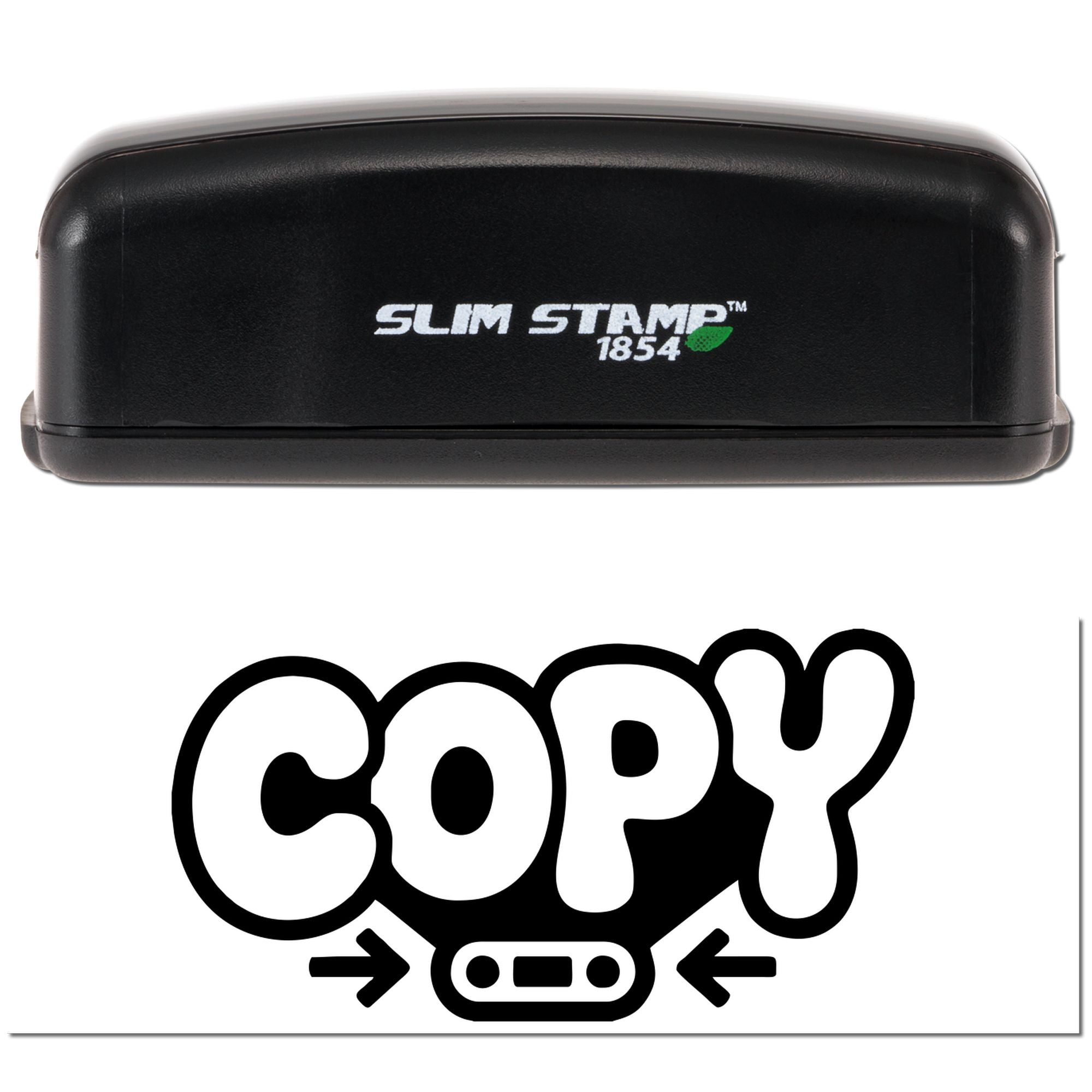 Black Slim Stamp 1854 compact stamp and bold COPY seal logo on white background.