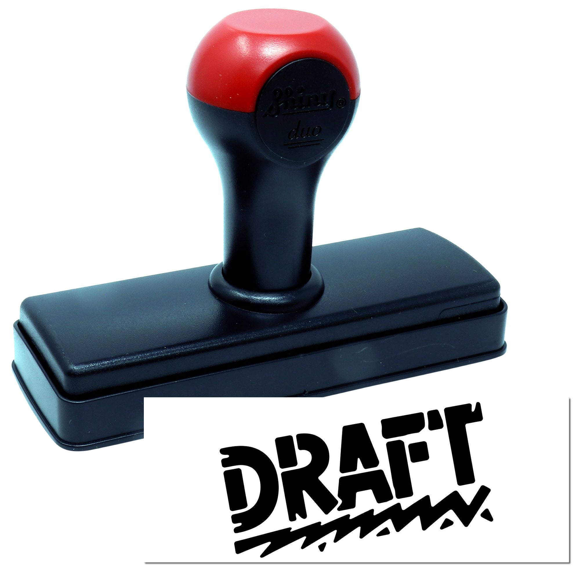 Red and black self-inking stamp with DRAFT seal imprint on white background.