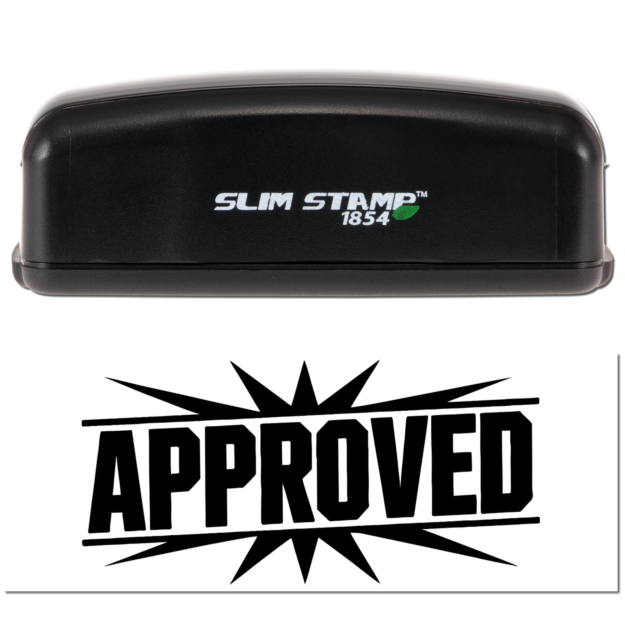 Black Slim Stamp 1854 stamp case above a bold black APPROVED seal on a white background.