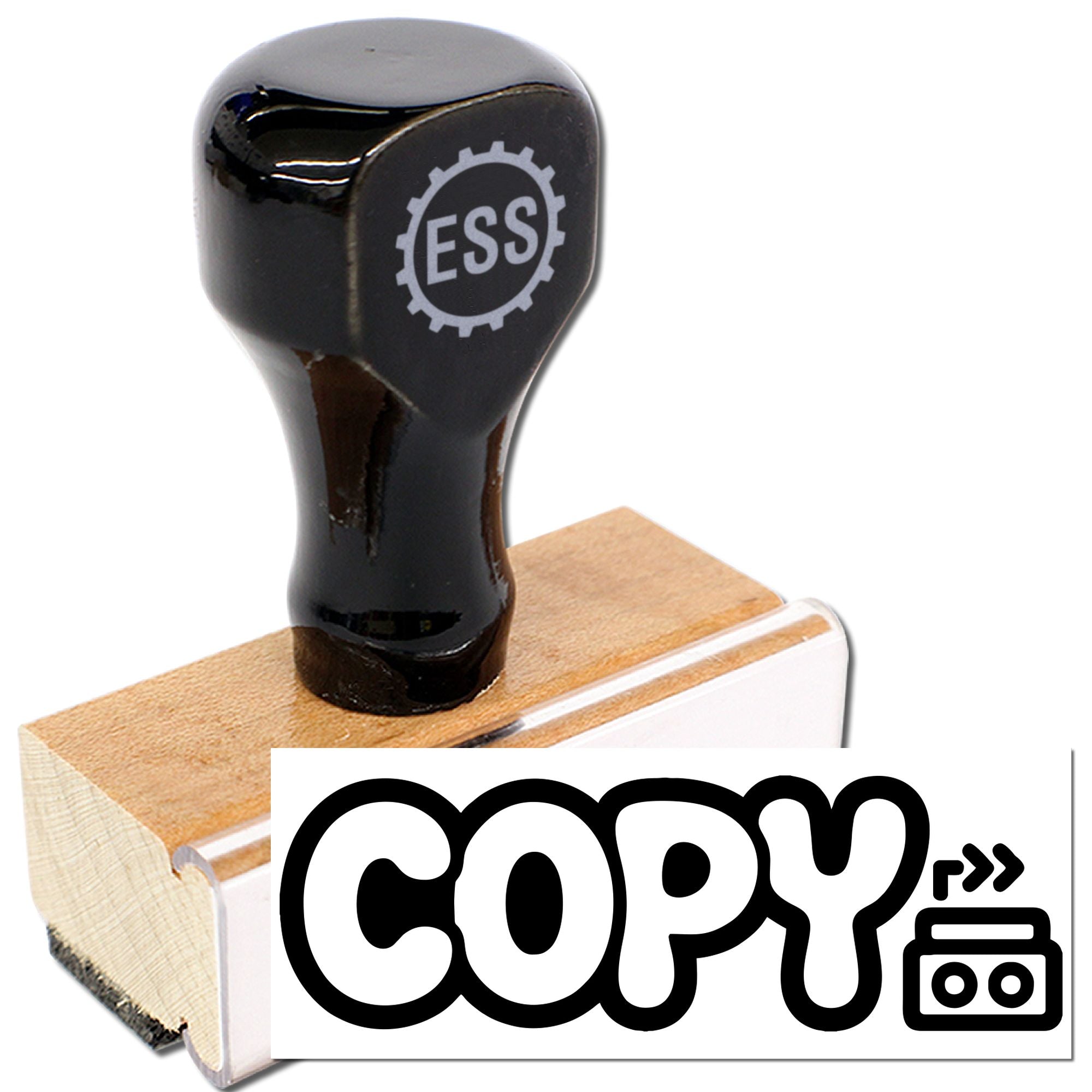 Black ESS self-inking stamp and seal with wooden base, making a bold black COPY imprint.