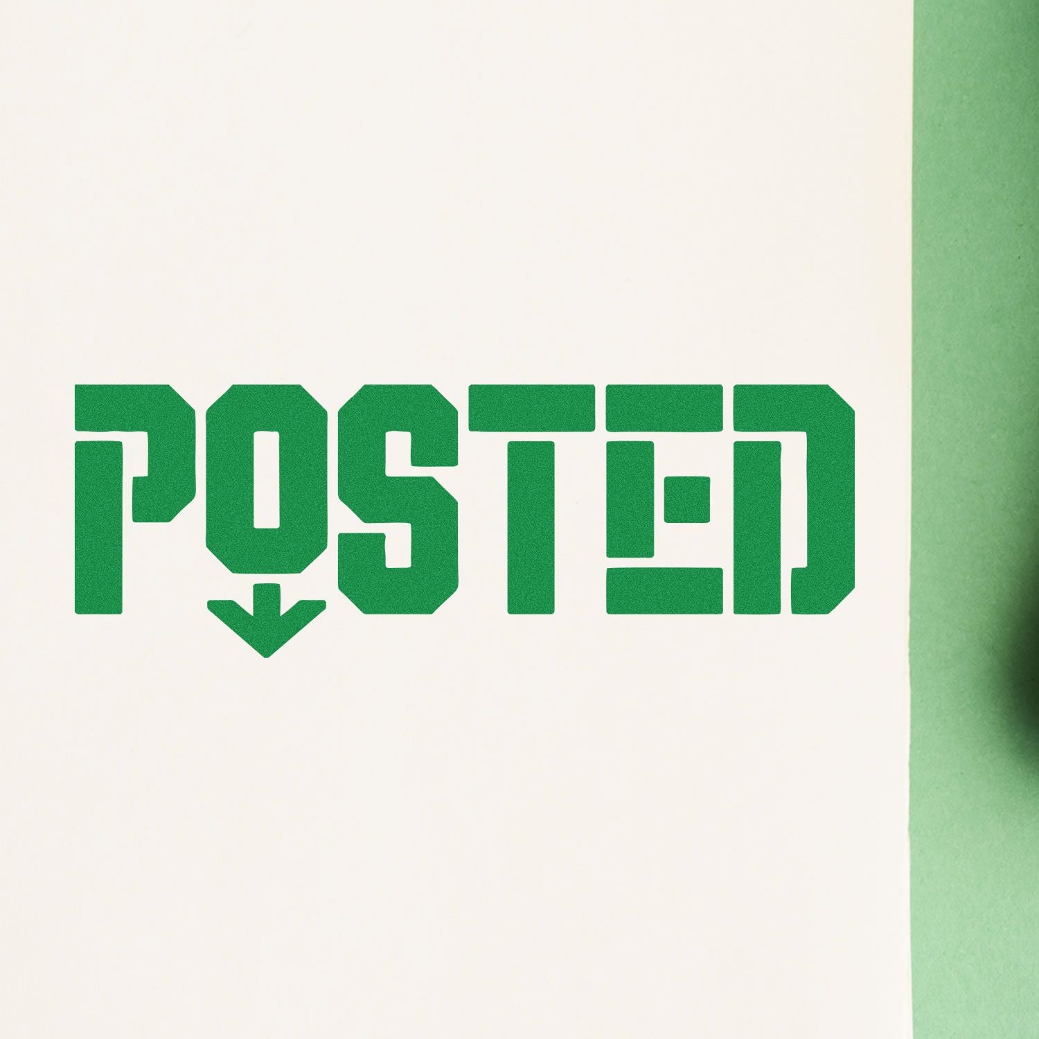 Green POSTED stamp seal on white paper with arrow icon and green border.