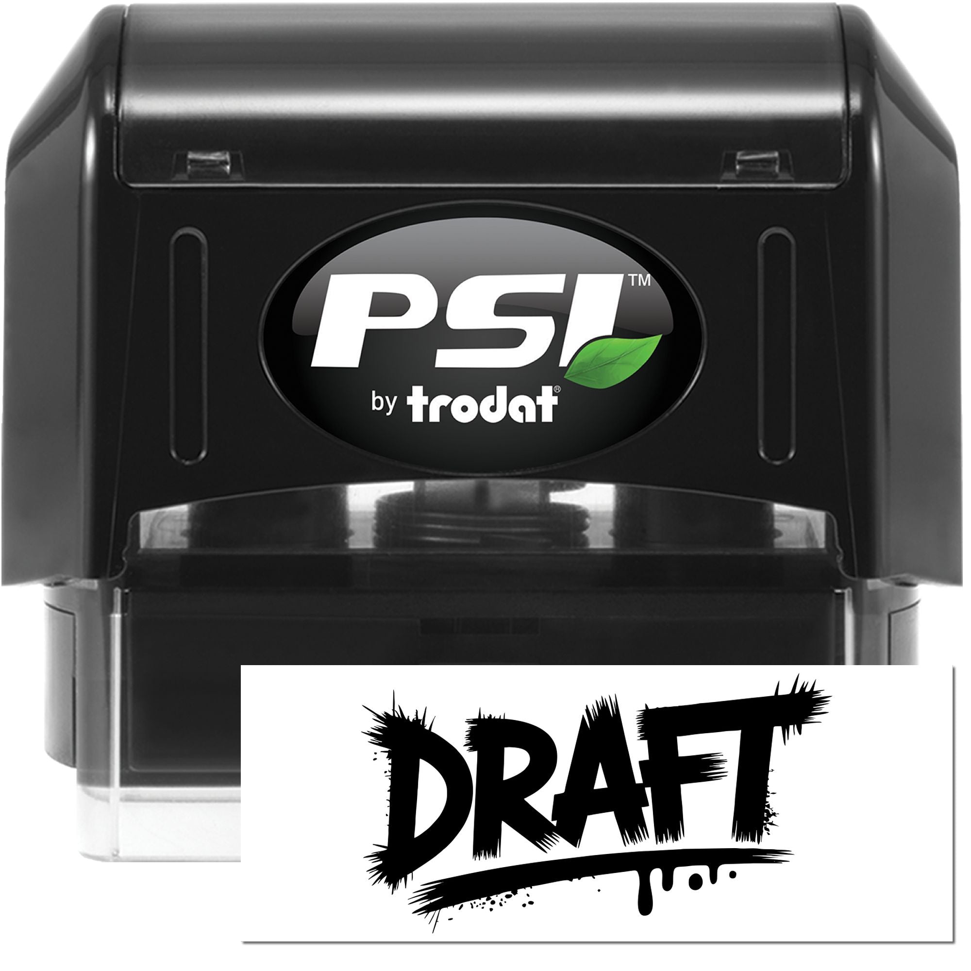 Black PSI by Trodat self-inking stamp and draft seal with clear window